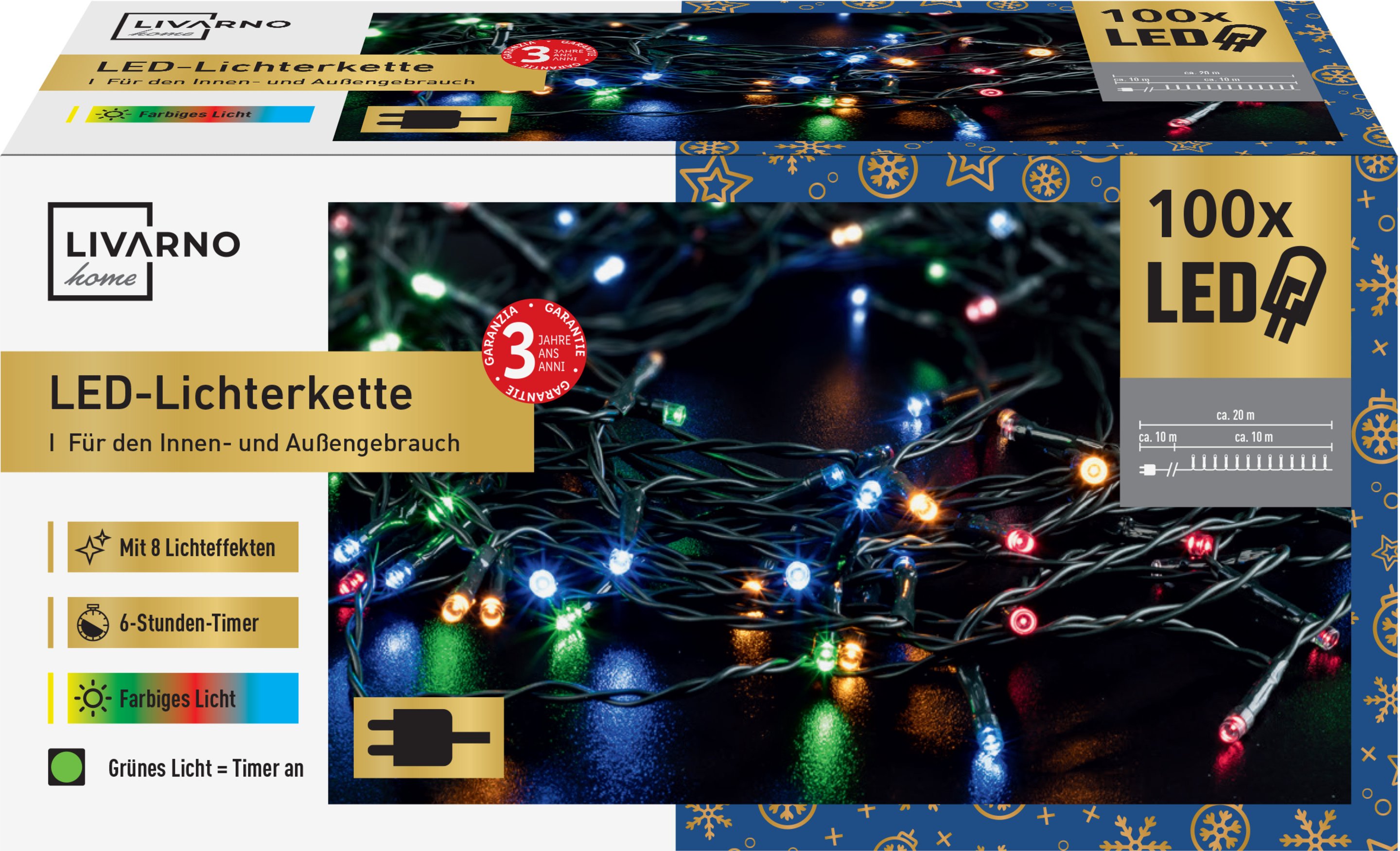 LIVARNO home Lichterkette 100 LEDs / Kugellichterkette 120 LEDs (Lichterkette, Bunt)