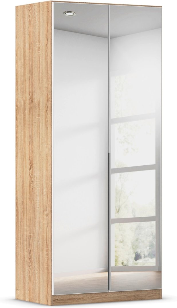 rauch ORANGE Drehtürenschrank Alabama mit Spiegel (Premium-Zubehör, Eiche Sonoma, Griffe Alufarben, 91 x 210 cm)