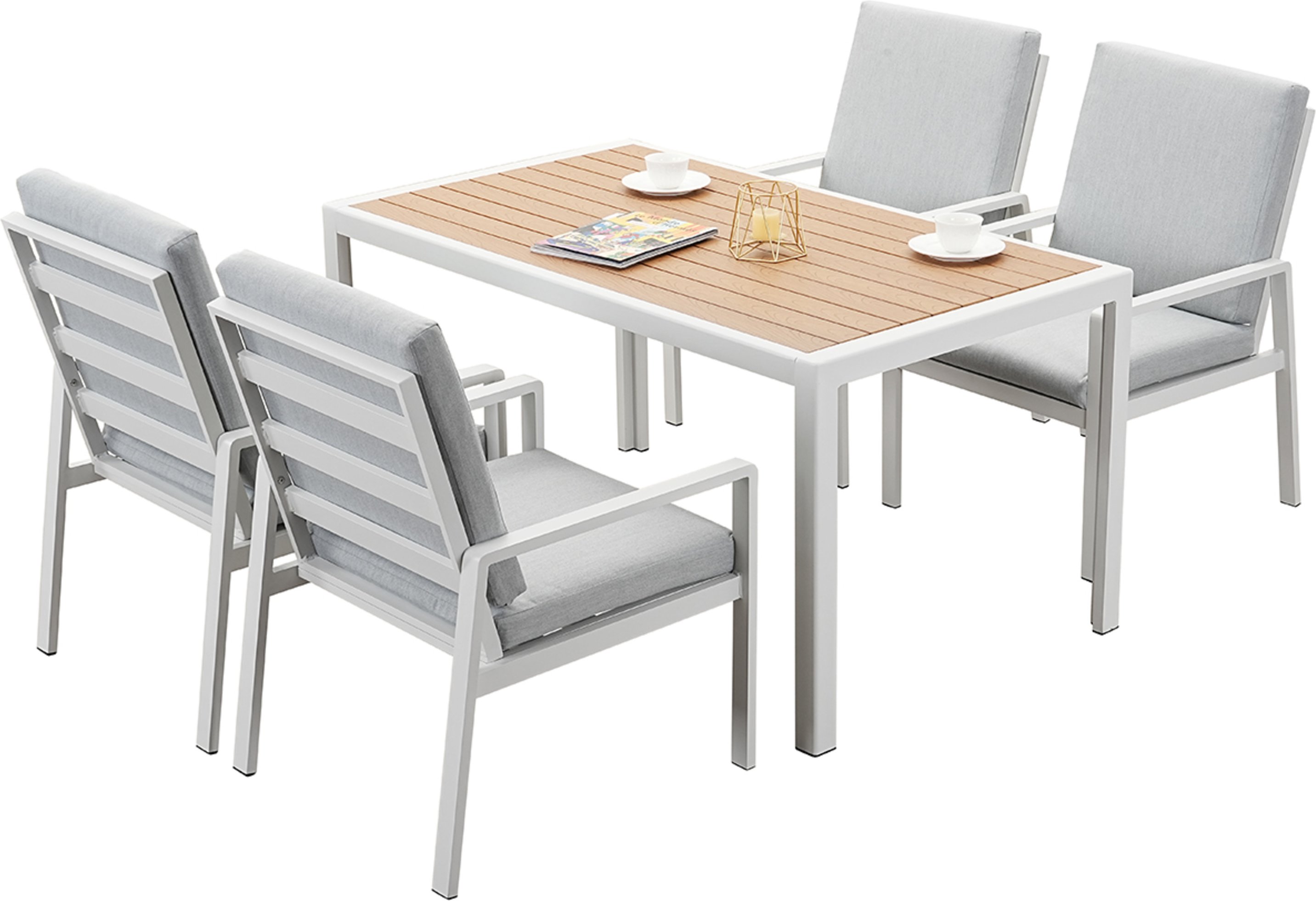 MeXo Gartenmöbel »Dining Set Levante«, inkl Polster (4-Sitzer, Weiß / Hellgrau)
