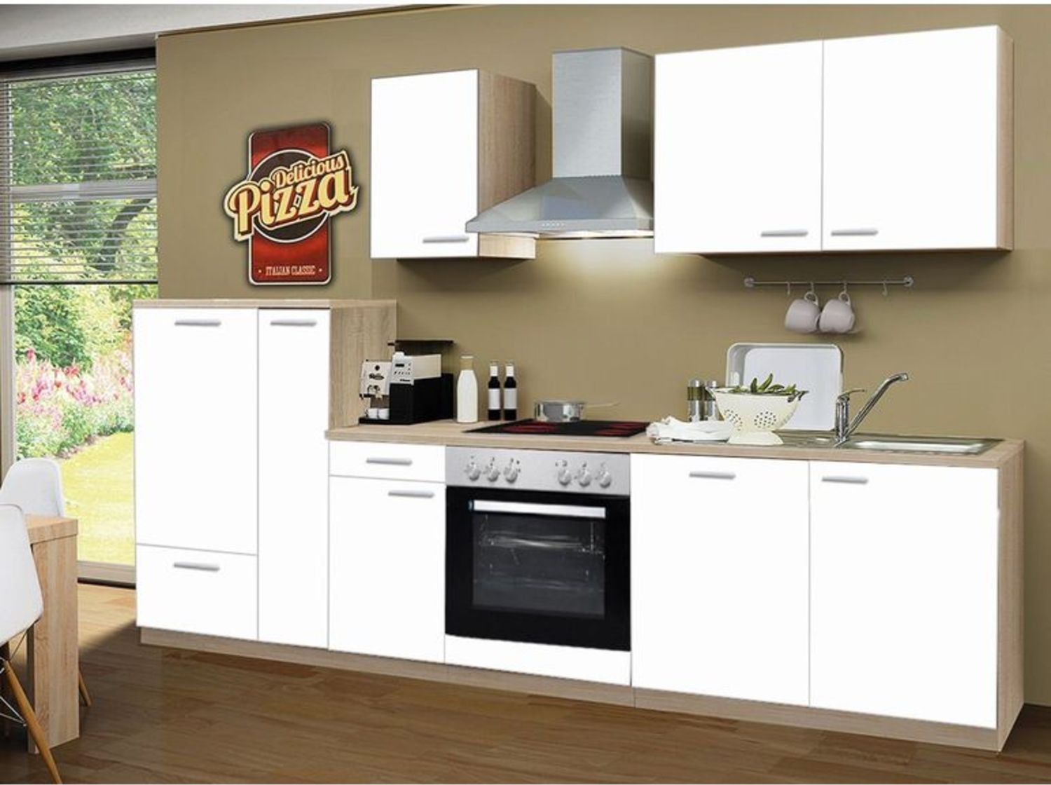 Menke Küchenzeile "Classic" 270/280/300/310 cm (mit Geschirrs, frei Verwendung, Weiss, 300 cm)