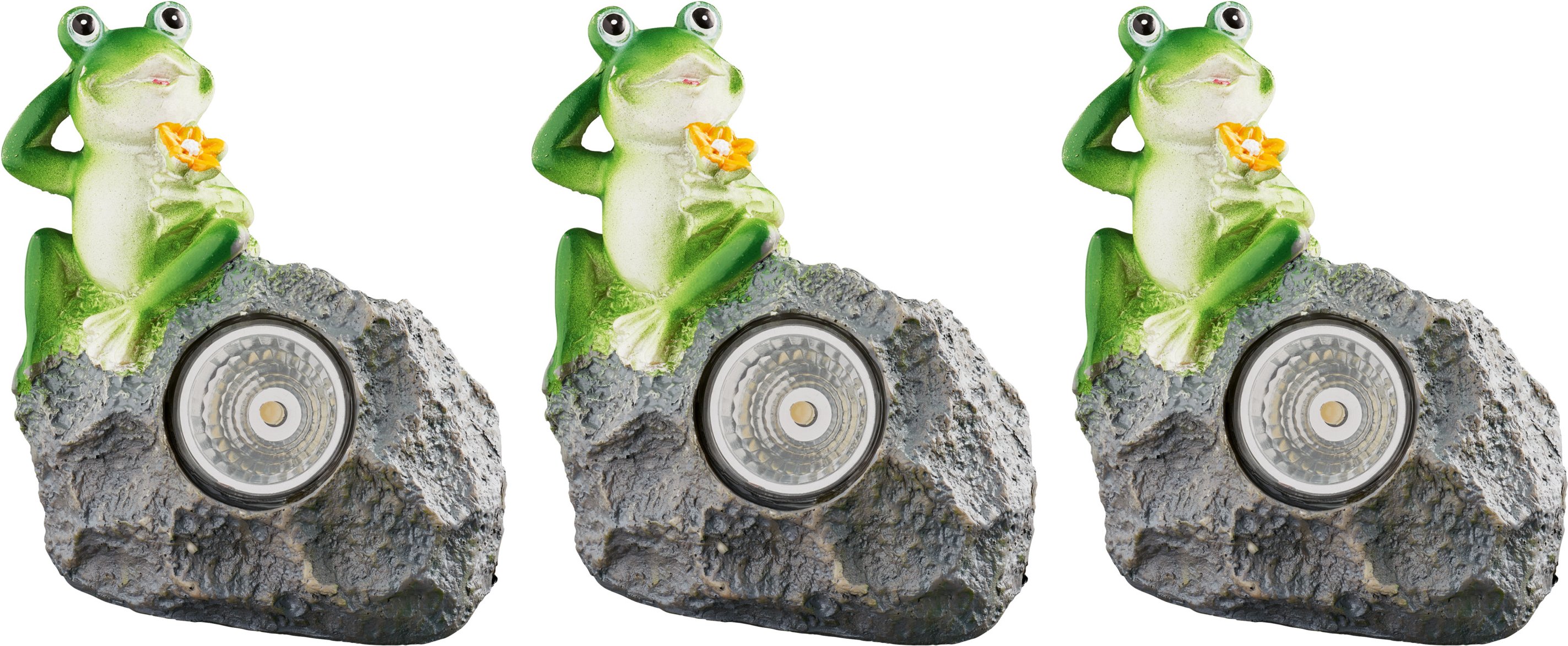 LIVARNO home Solarsteinleuchte (3 Stück grau mit Frosch)