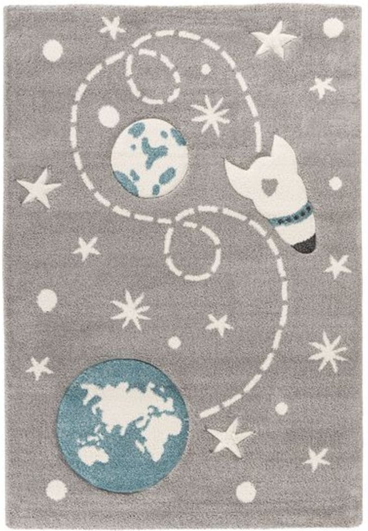 KAYOOM Kinder-Motivteppich (Weltall grau, 80cm x 150cm)