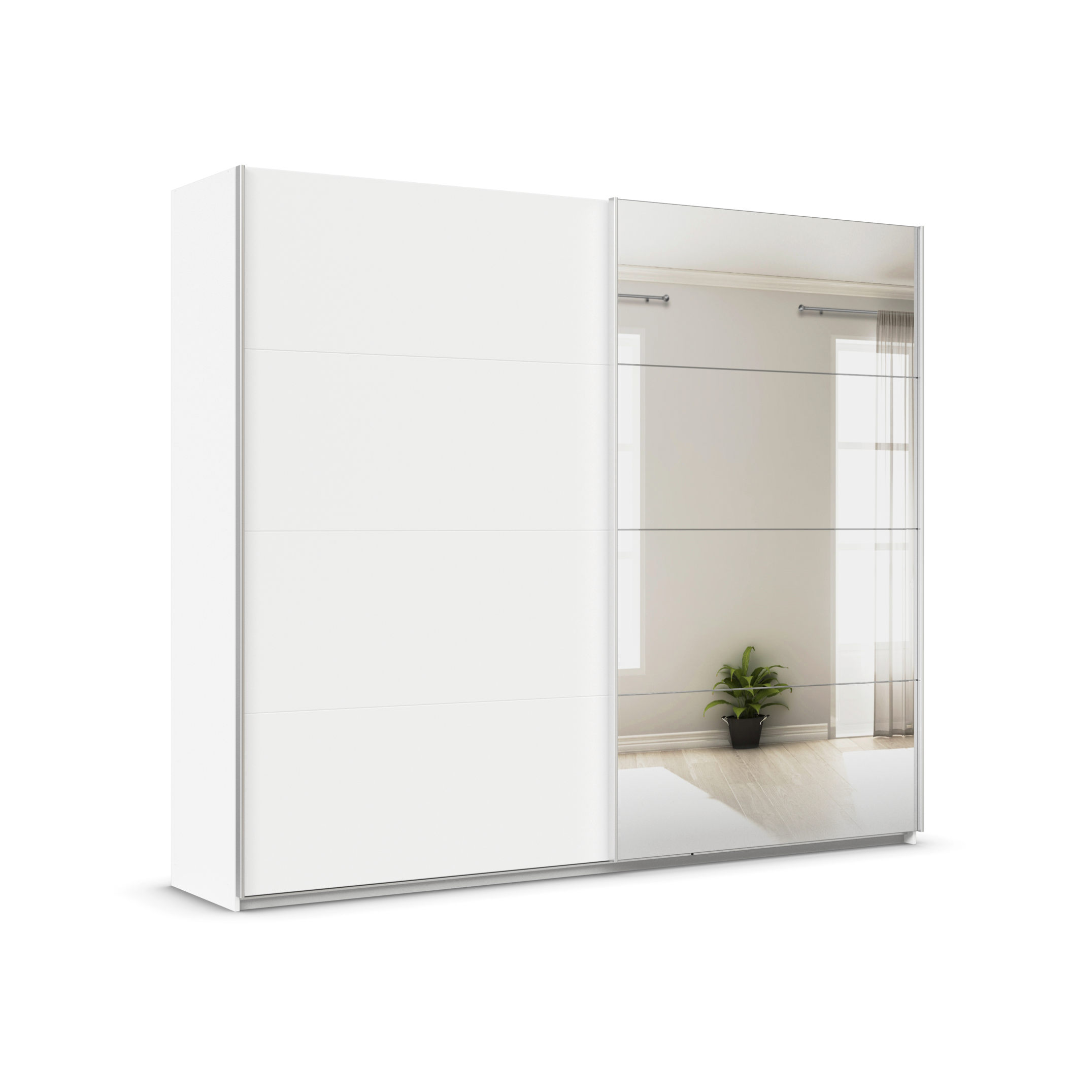 rauch ORANGE Quadra Schwebetürenschrank mit Spiegelelementen (Premium-Ausstattung, Korpus Weiß, Breite: 271cm/Höhe: 230c...