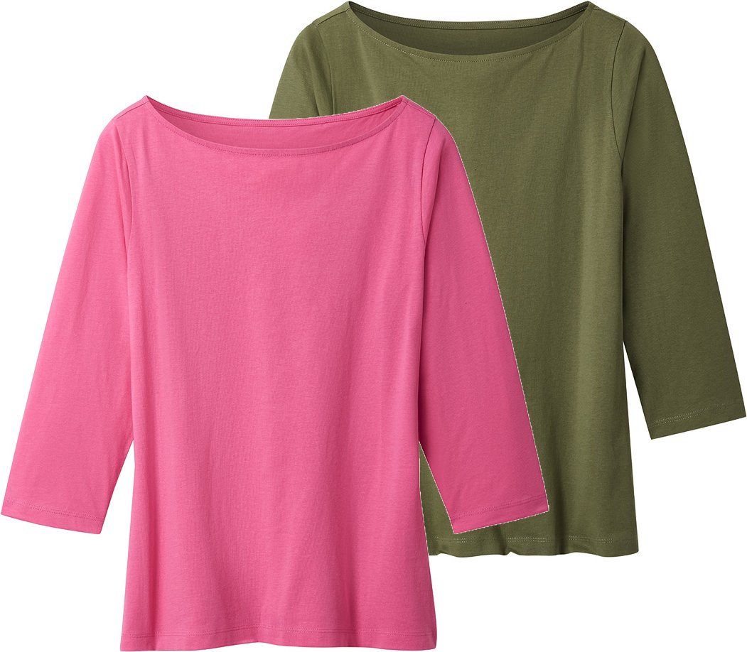 Thumbnail - esmara® Damen Langarmshirt 3/4 Arm, 2 Stück (grün/pink, XS(32/34))