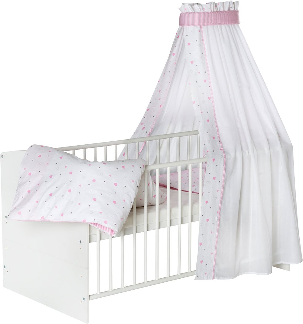 Schardt Komplettbett Classic inkl. Himmel und 2-teilige Bettwäsche (weiß / rosa)