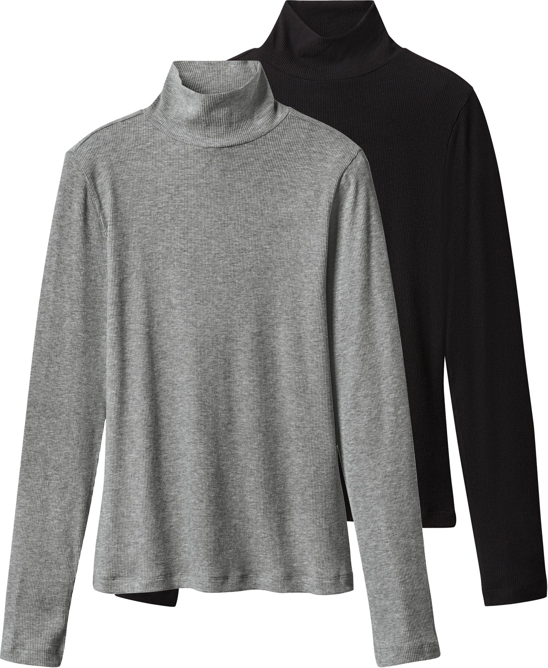 Thumbnail - esmara® Damen Gerippte Rollkragenshirts, 2 Stück (schwarz/grau, L(44/46))