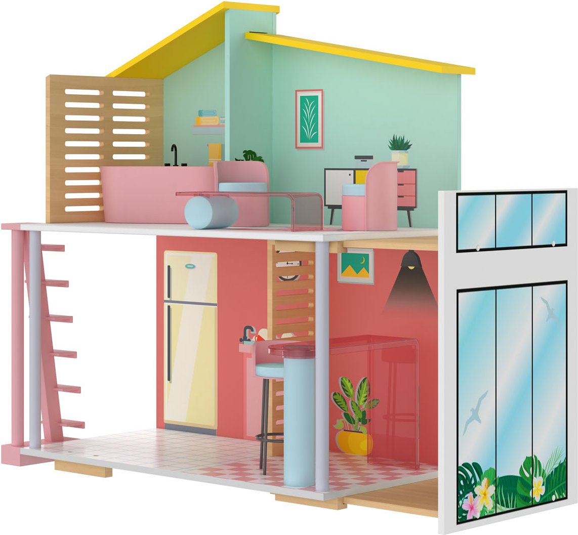 Playtive Holz Fashion Doll Puppenhaus, 8-teilig