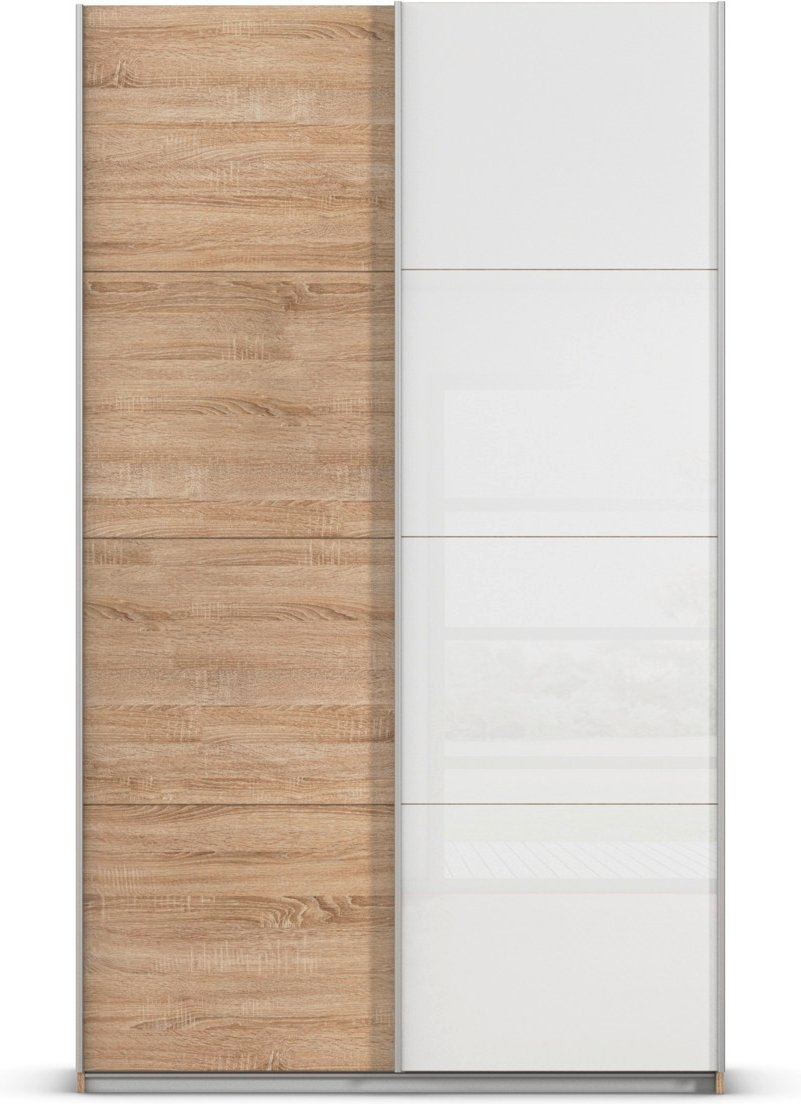 rauch ORANGE Quadra Schwebetürenschrank mit Glaselementen (Premium-Zubehör, Korpus:Eiche, Glas:Weiß, 136 x 230 cm)
