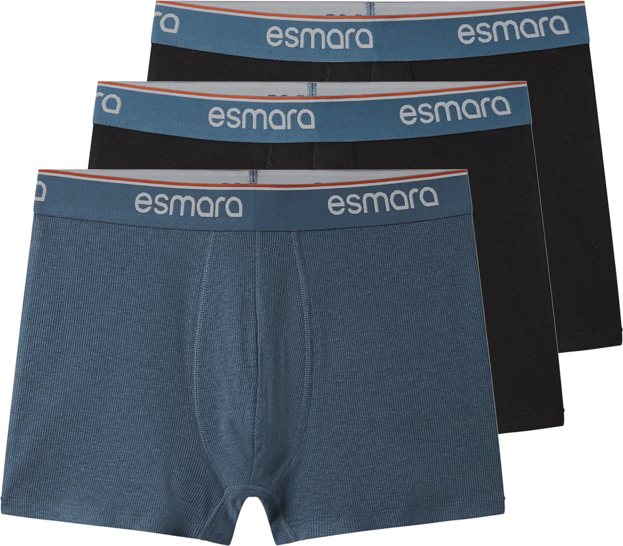 esmara Men Herren Gerippte Boxer, 3 Stück (schwarz/schwarz/blau, 6/L)