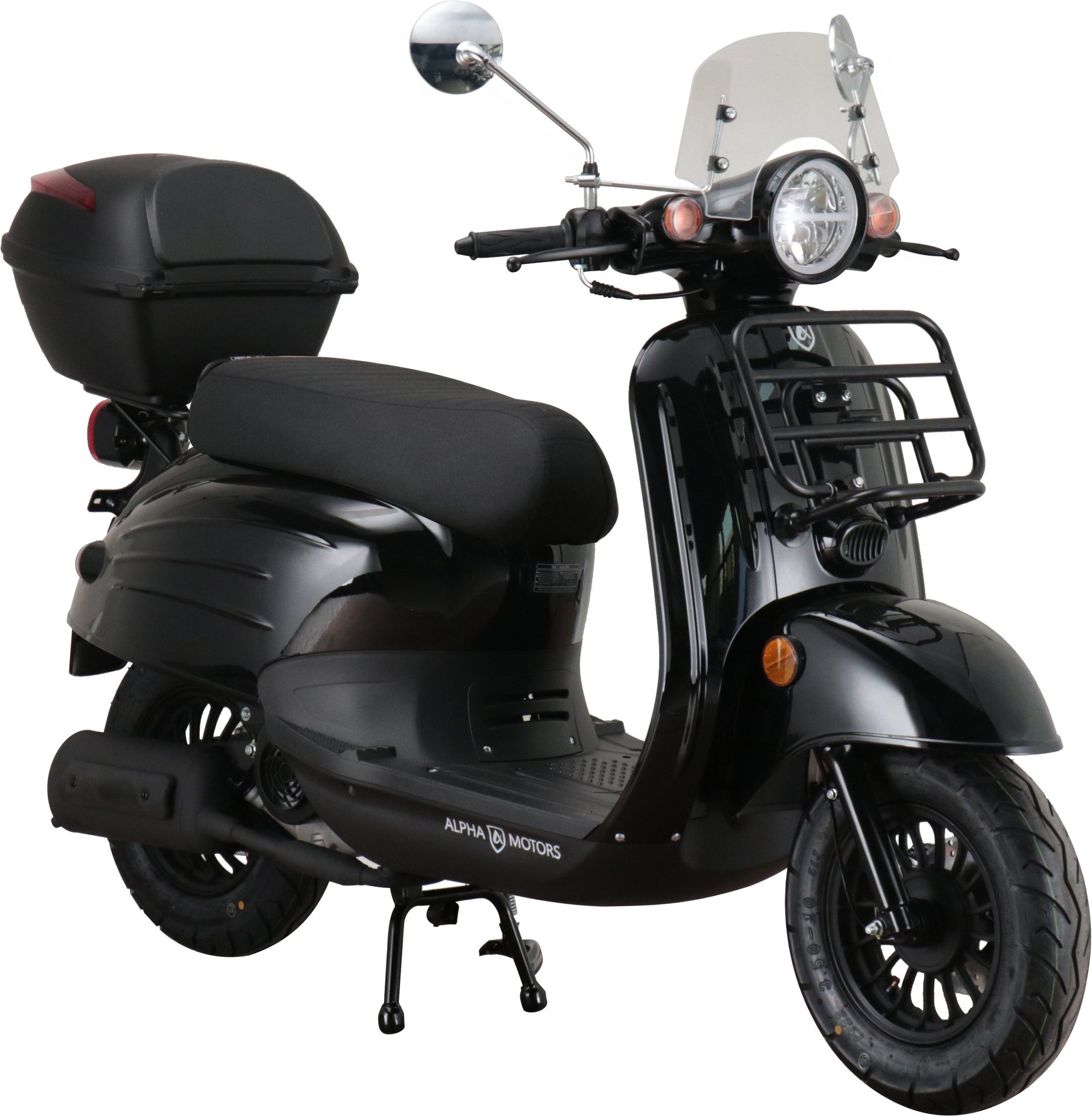 Alpha Motors Motorroller Adria 50 ccm EURO 5 inkl. Windschild und Topcase (Schwarz, 45 km/h)