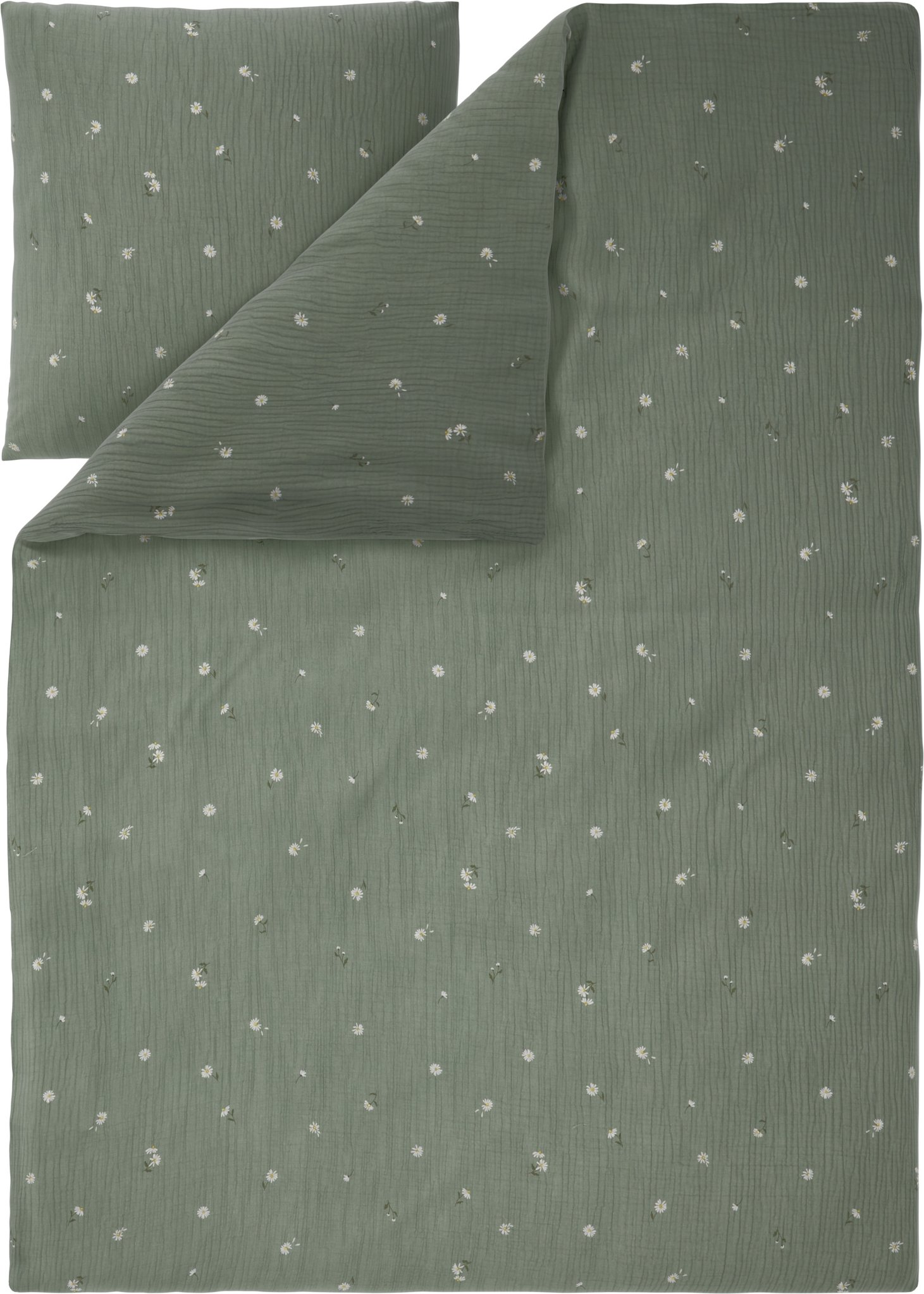 LIVARNO® Musselin-Bettwäsche, 135 x 200 cm (Blumen/grün)