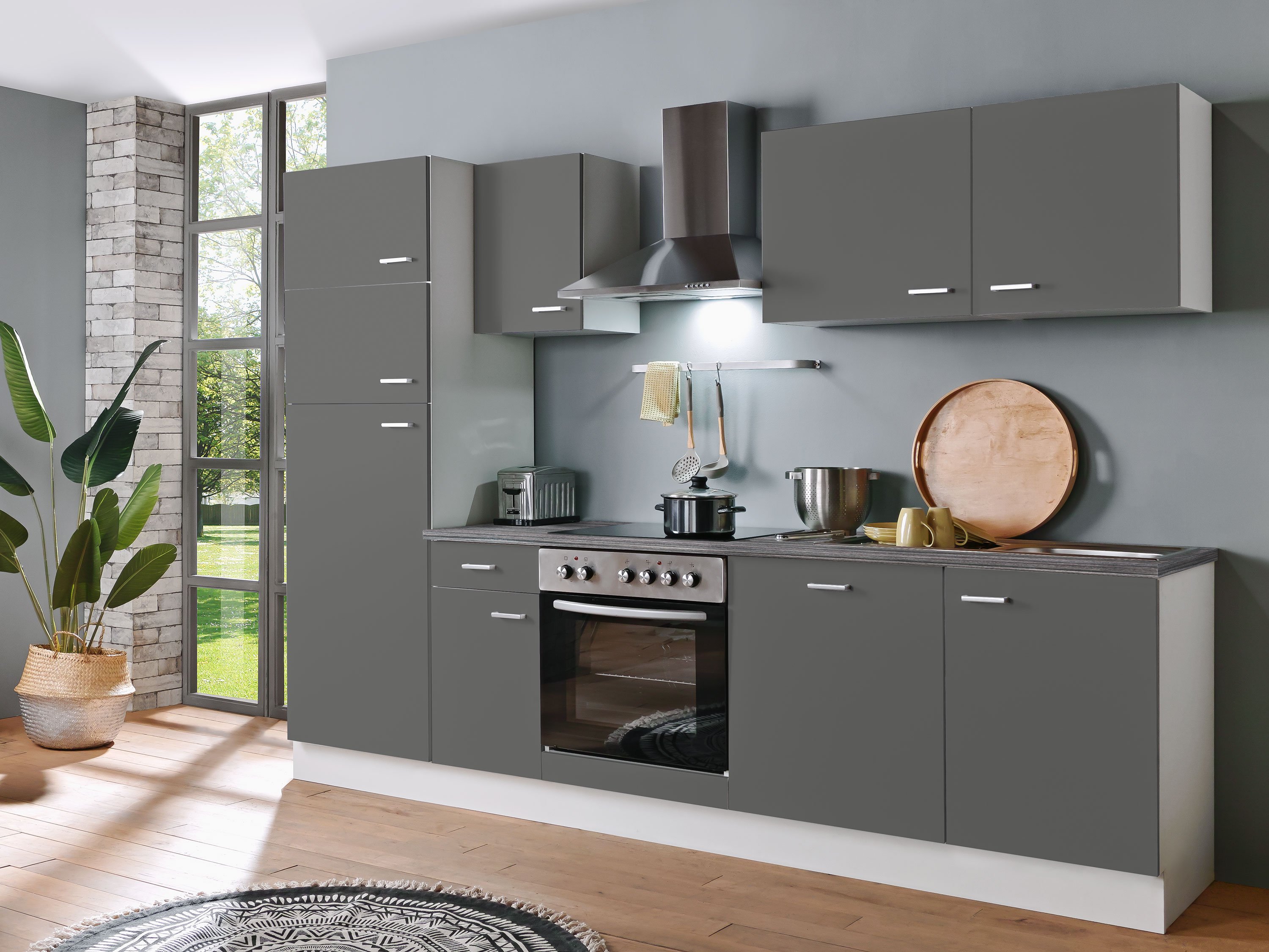 Menke Küchenblock Classic 1 (mit Geschirrspüler, 270 cm, White, Graphite, Frei Bordstein)