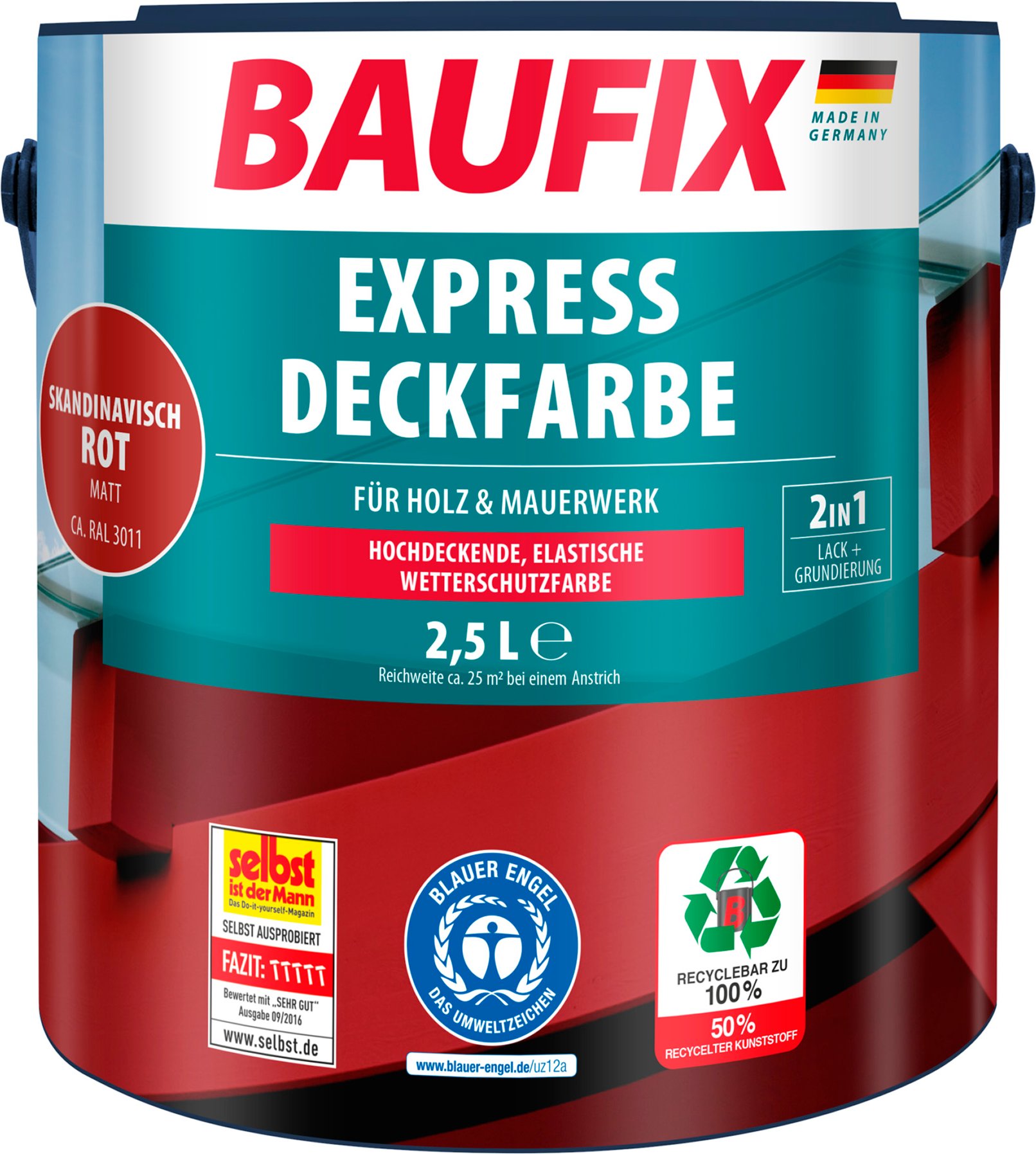 Thumbnail - BAUFIX Express Deckfarbe 2,5 Liter (skandinavisch rot matt)