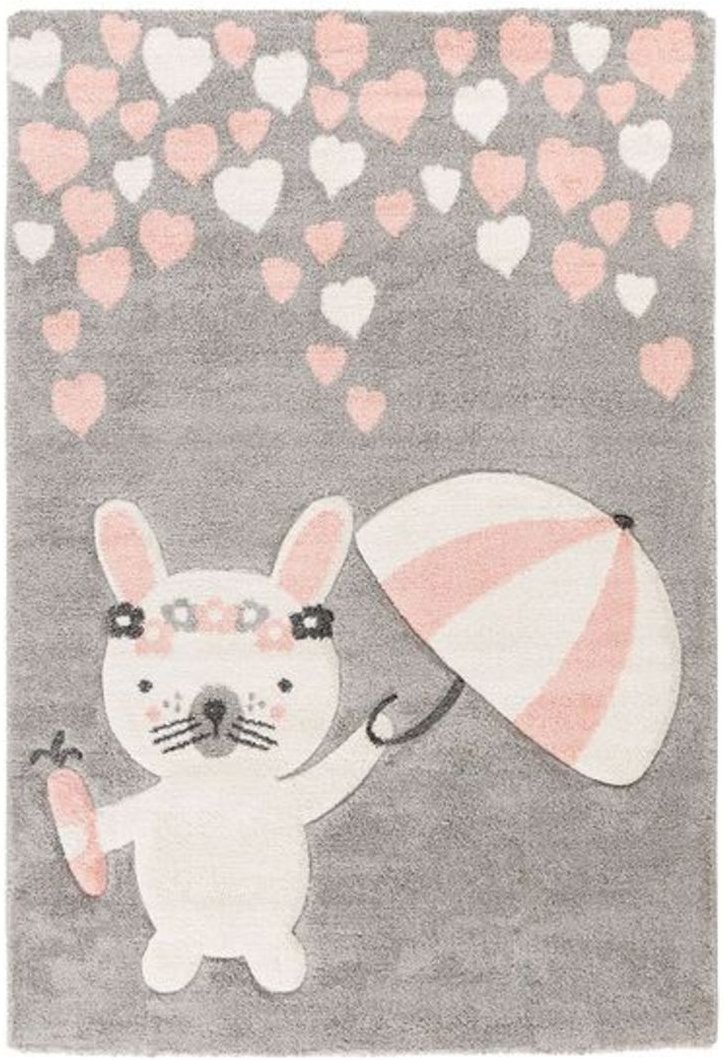 KAYOOM Kinder-Motivteppich (Hase mit Schirm grau, 80cm x 150cm)
