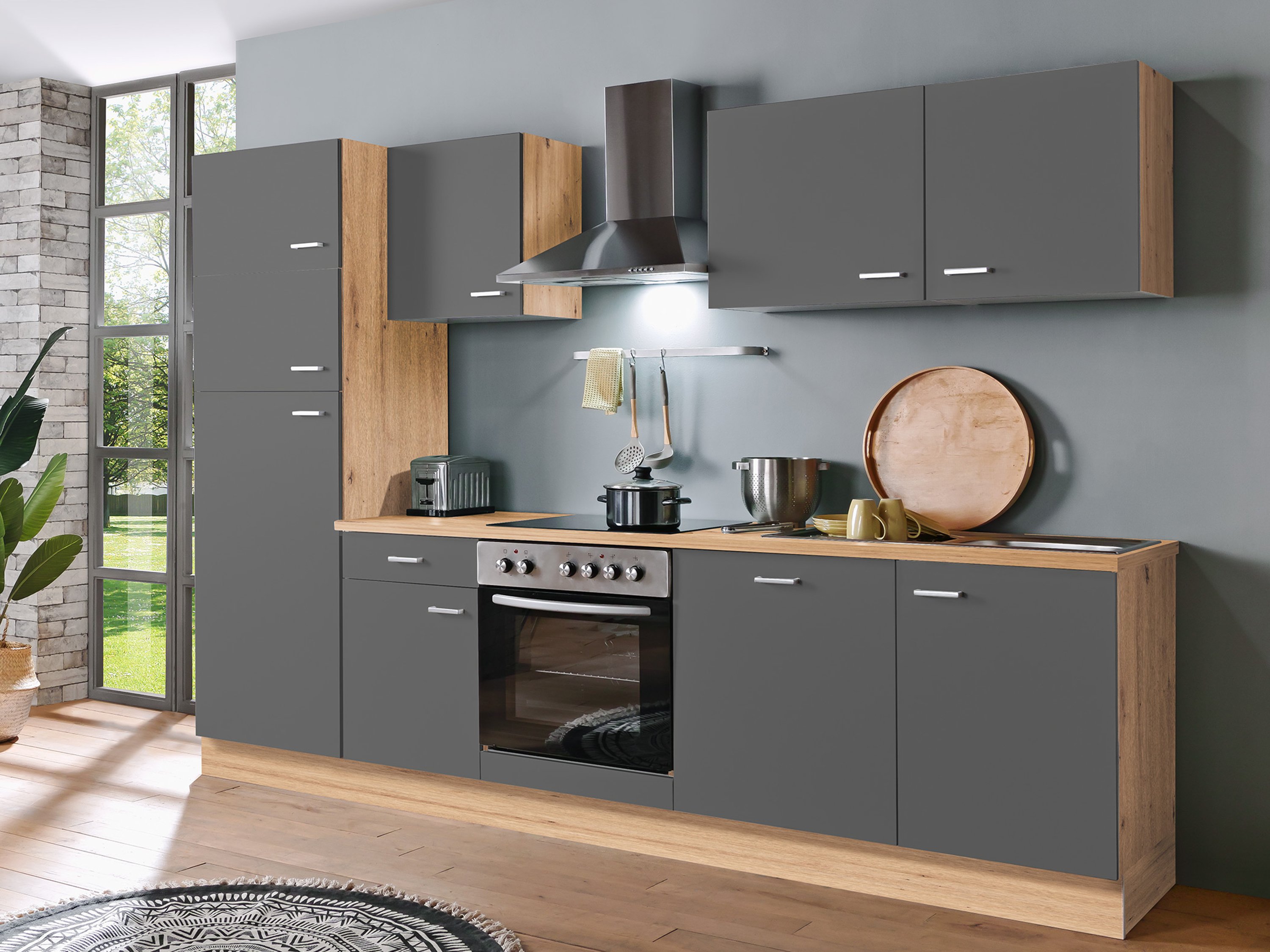 Menke Küchenblock Classic 1 (mit Geschirrspüler, 280 cm, Artisan, Graphite, frei Verwendungsstelle)