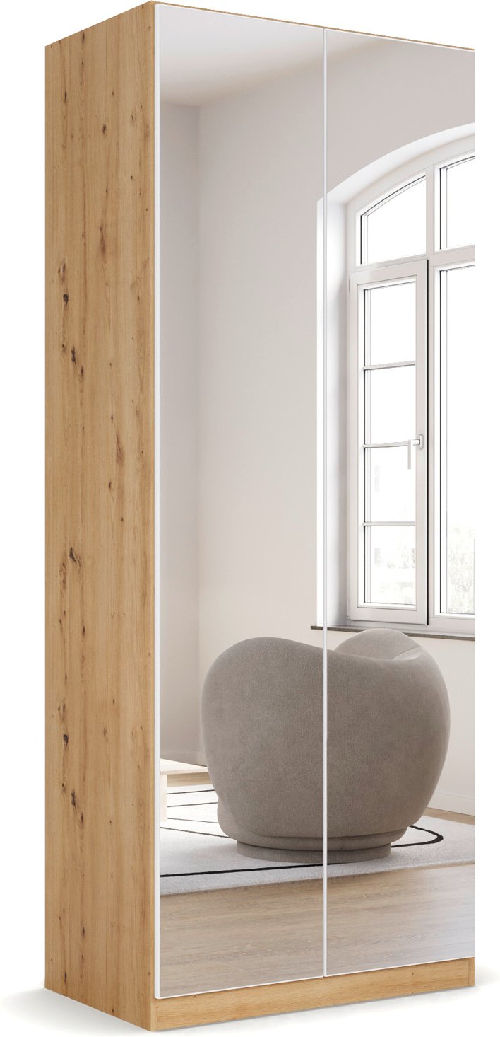rauch ORANGE Drehtürenschrank Alabama mit Spiegel (Premium-Zubehör, Weiß/Eiche Artisan, Griffe Alu, 91 x 229 cm)