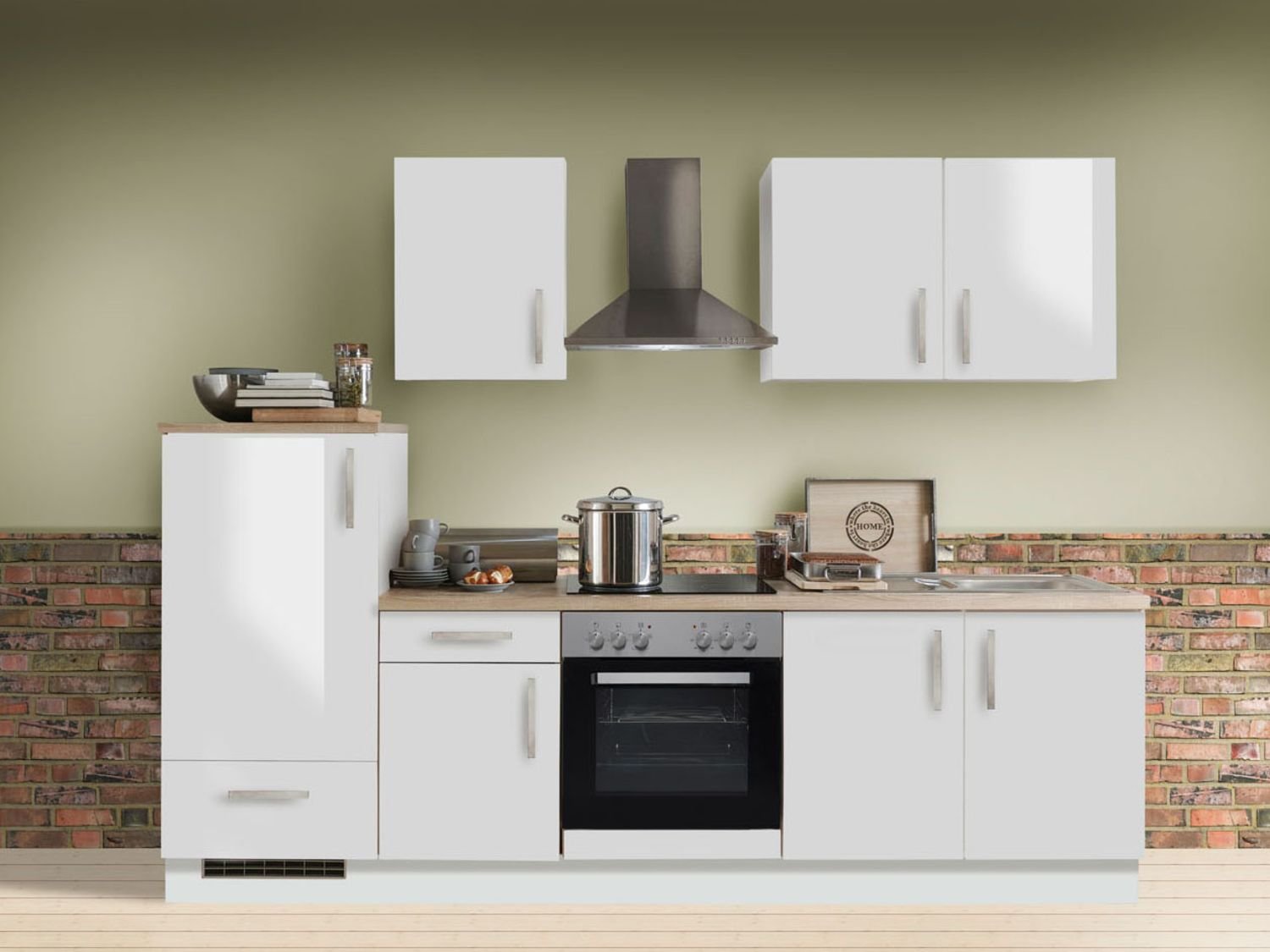 Menke Küchenblock Premium 270/280/300/310cm (ohne Geschirrspüler, 270 cm / Weiss glanz, frei Verwendungsstelle)