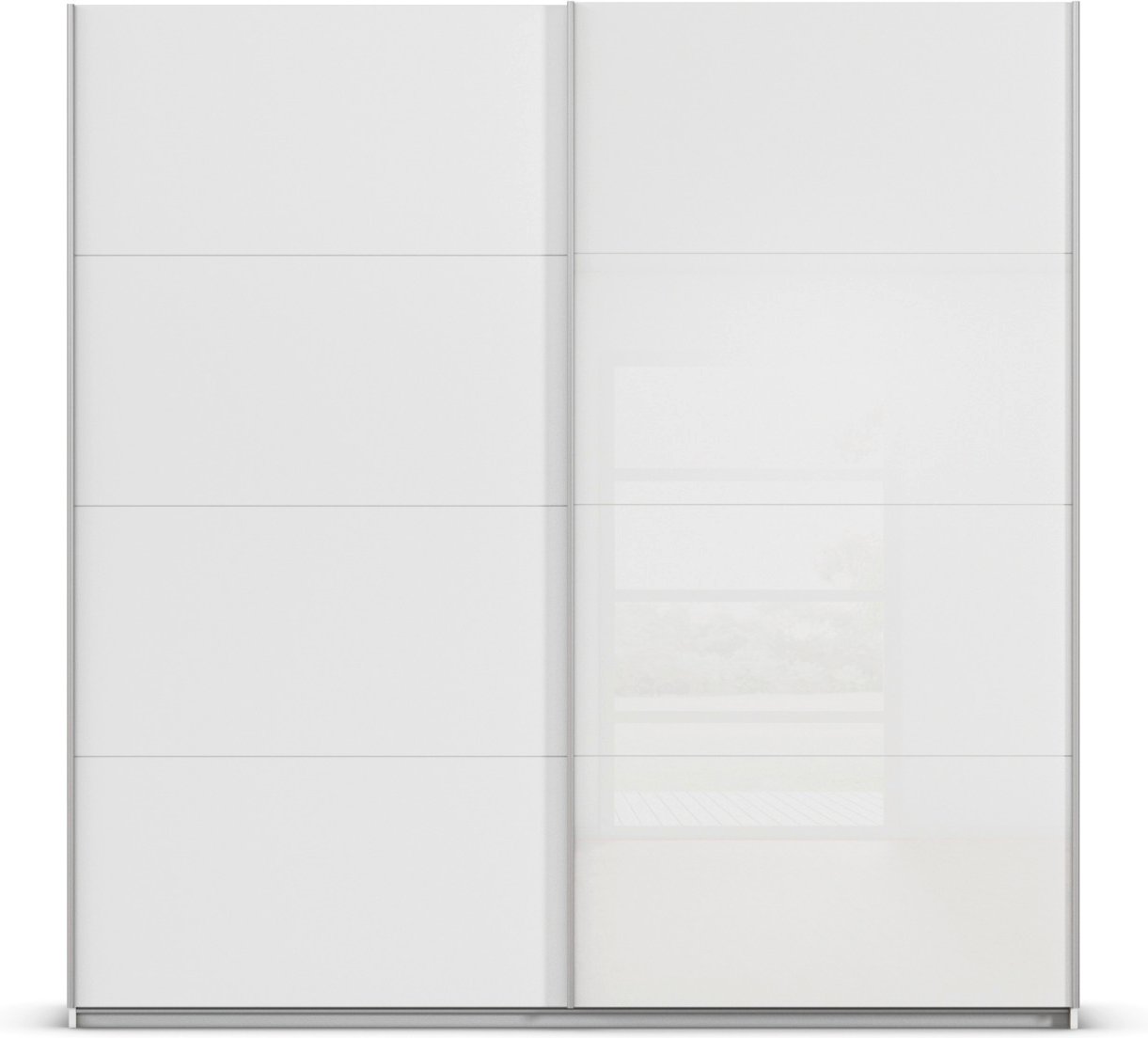 rauch ORANGE Quadra Schwebetürenschrank mit Glaselementen (Classic-Zubehör, Korpus:Weiß, Glas:Weiß, 226 x 230 cm)