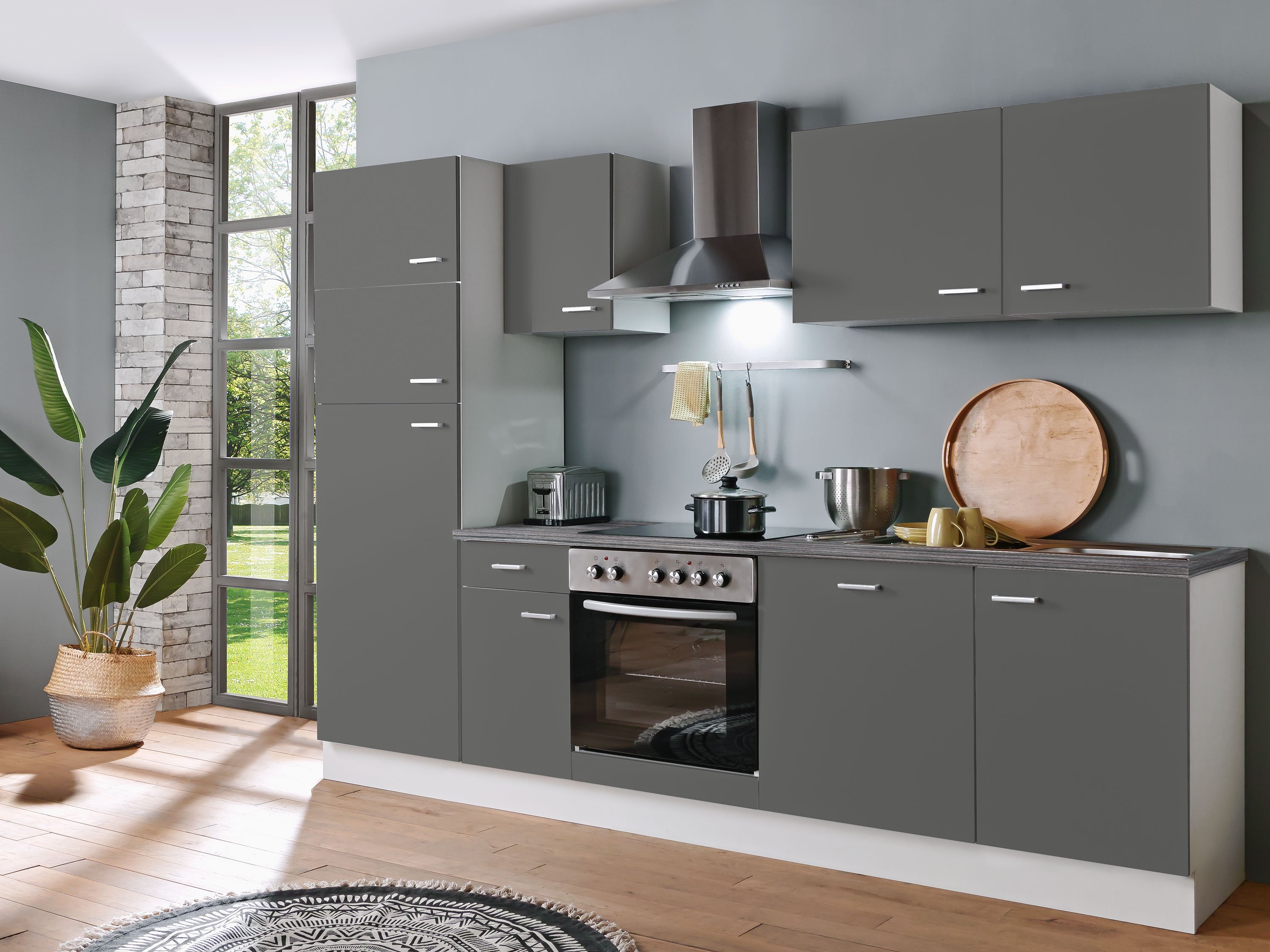 Menke Küchenblock Classic 1 (mit Geschirrspüler, 280 cm, White, Graphite, frei Verwendungsstelle)