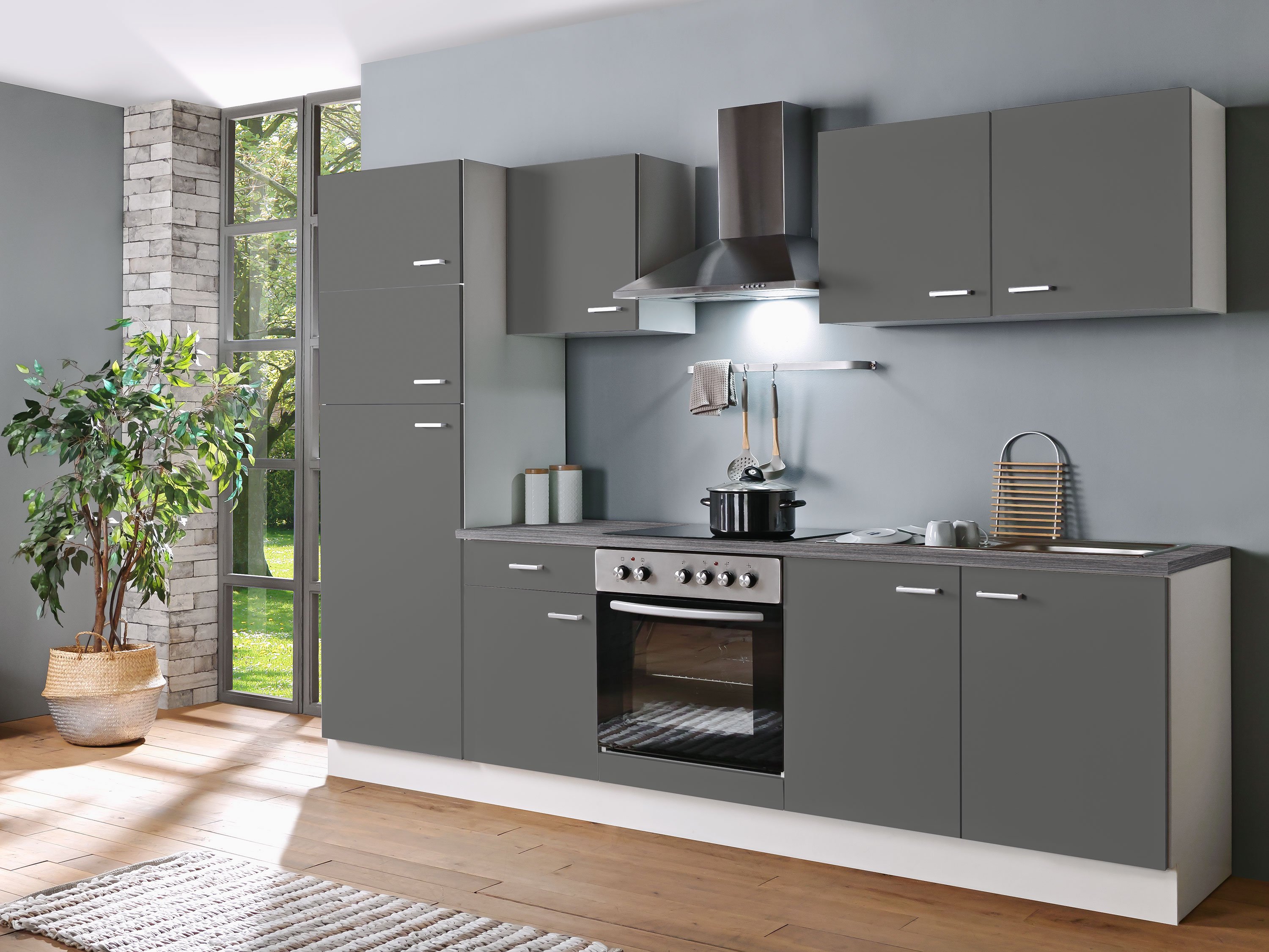 Menke Küchenblock Classic 1 (ohne Geschirrspüler, 270 cm, White, Graphite, frei Verwendungsstelle)