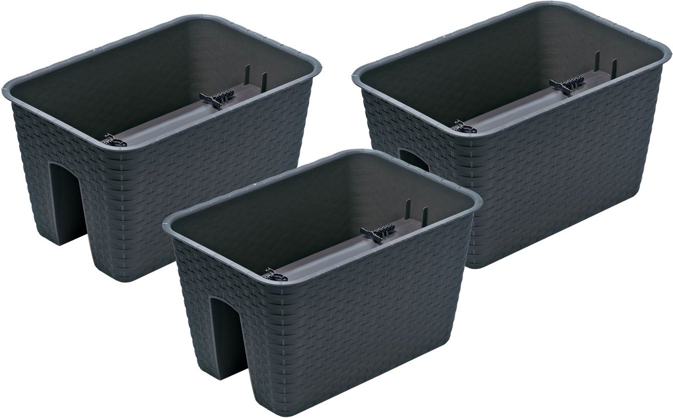 Prosperplast Geländertopf Ratolla Railing 3-er Set (Rechteckig, Anthrazit, 396x272x225 mm)