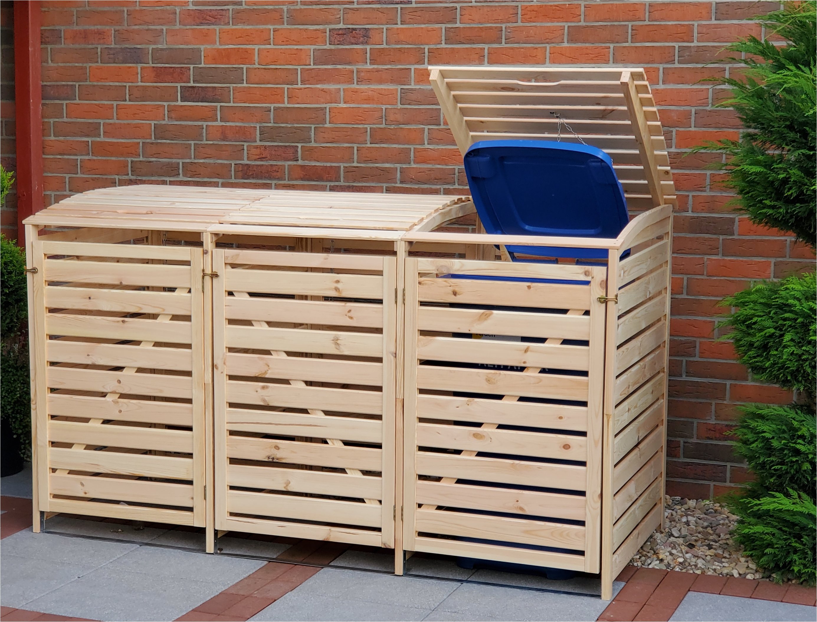 Promadino Mülltonnenbox V, anthrazit, für 3 Tonnen (für 3 Tonnen, Natur)