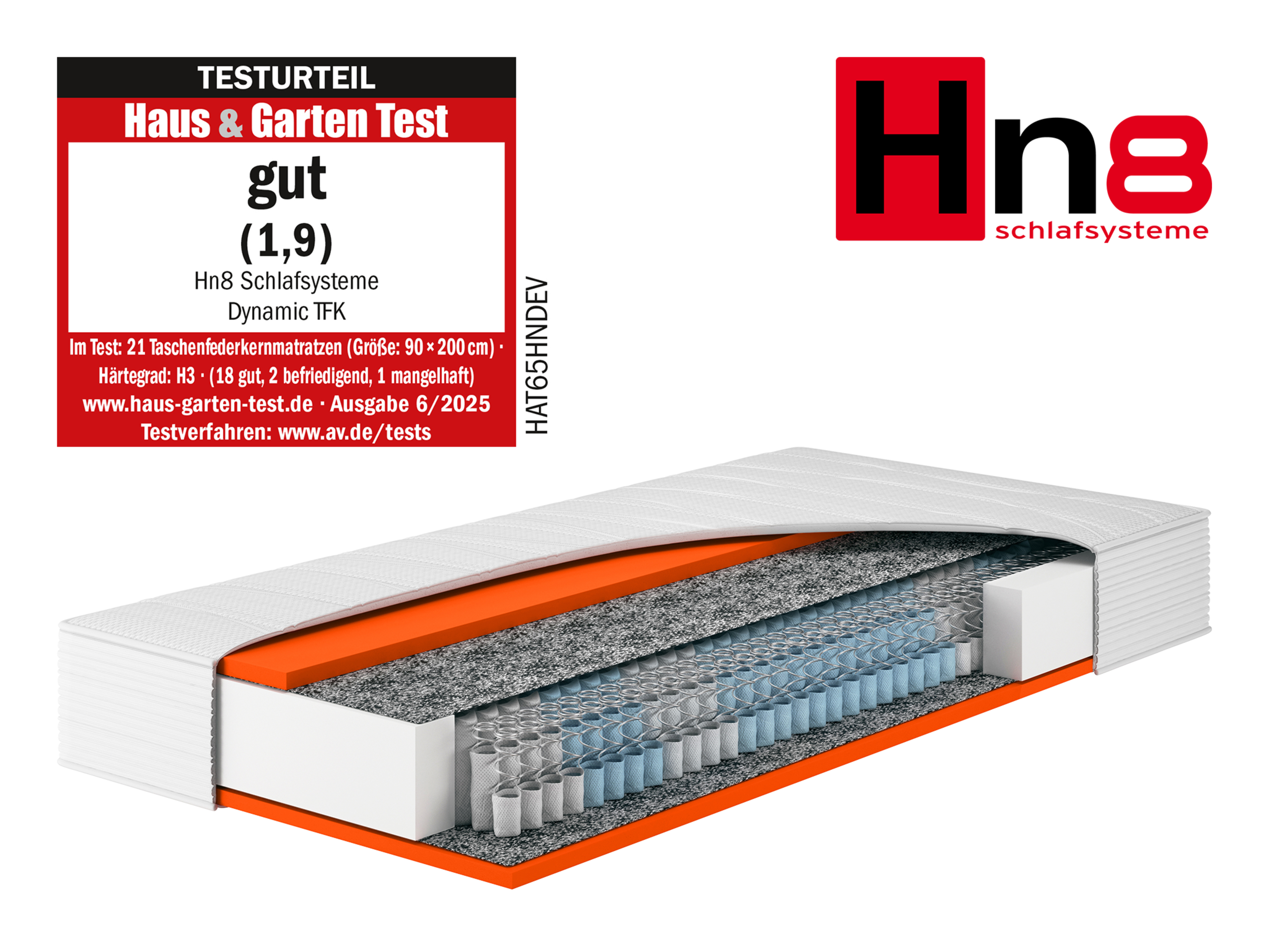 Thumbnail - Hn8 Schlafsysteme 7-Zonen Taschenfederkern-Matratze Dynamic TFK (H3, 90 x 200)