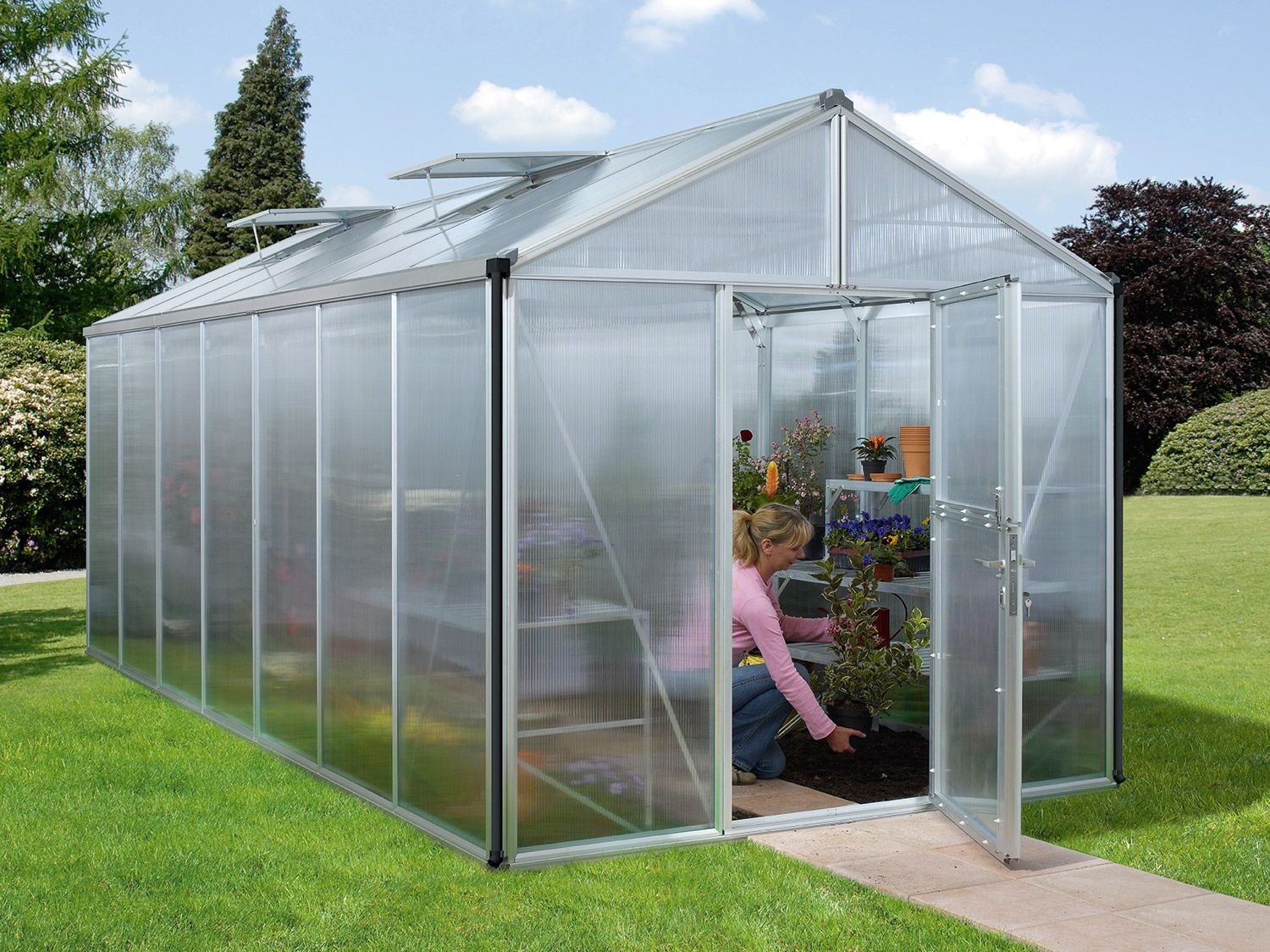 Vitavia Gartengewächshaus Zeus (16 mm Hohlkammerplatten, Aluminium, ca. 13,8 qm)