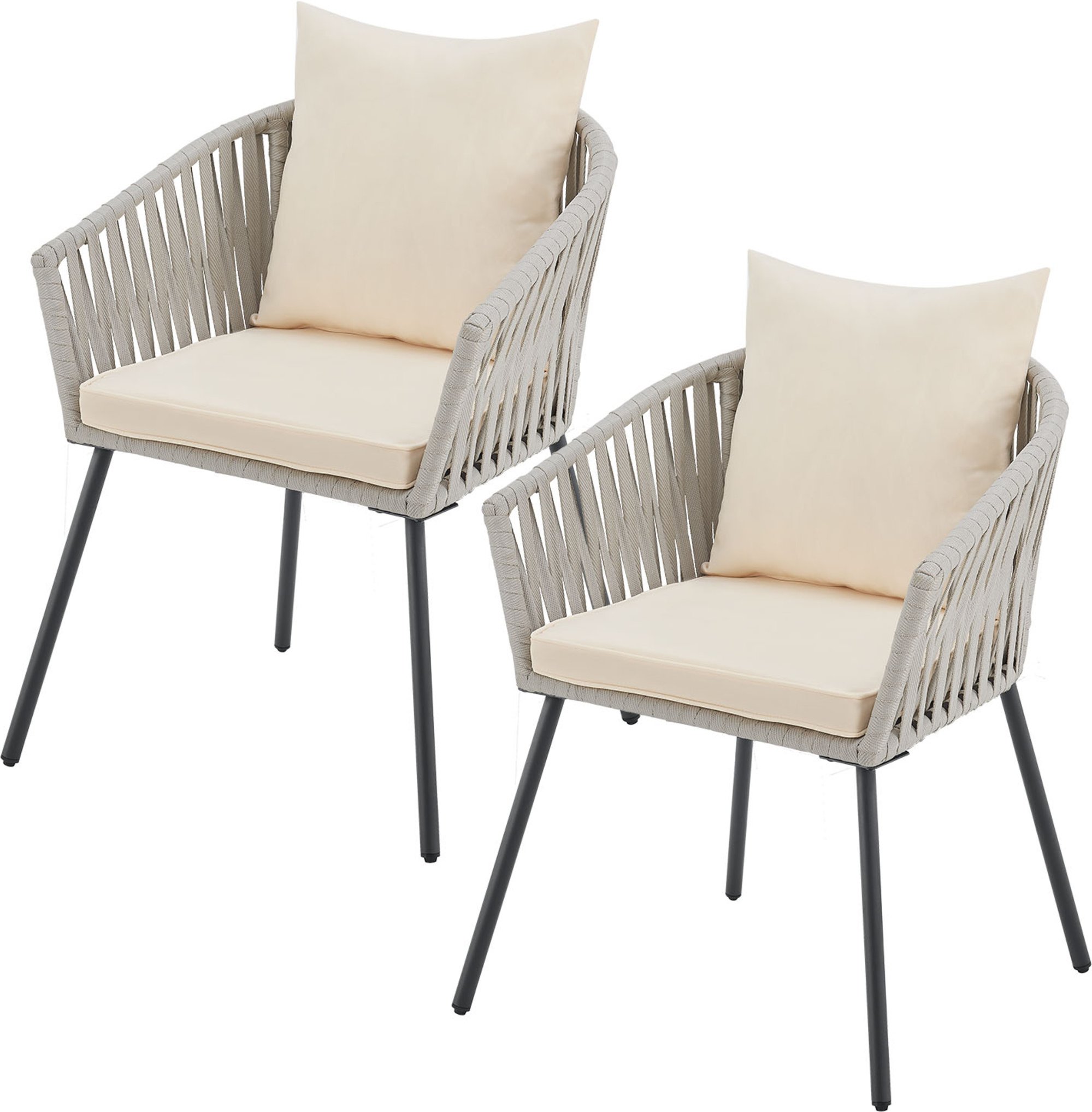 Juskys Rope Stühle 2er Set mit Sitz- & Rückenkissen (Hellgrau)