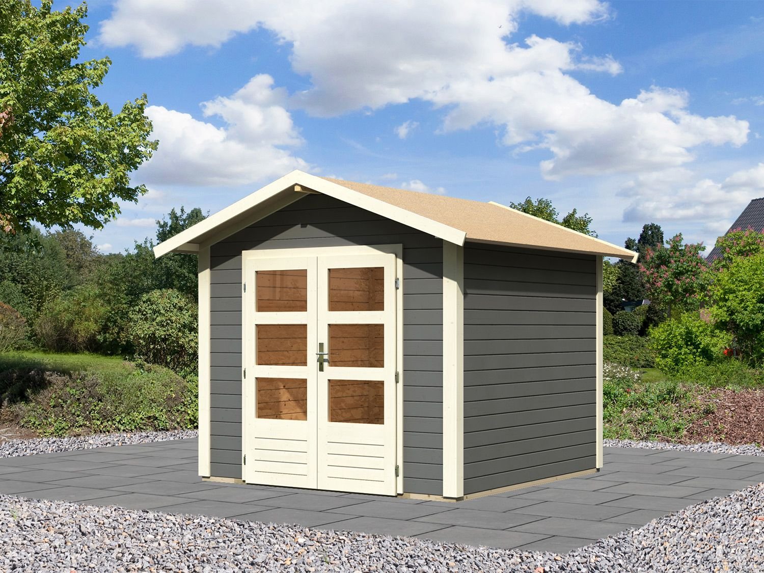 Karibu Carlos Satteldach Gartenhaus (ohne Boden, terragrau, B 244 x H 230 x T 244)