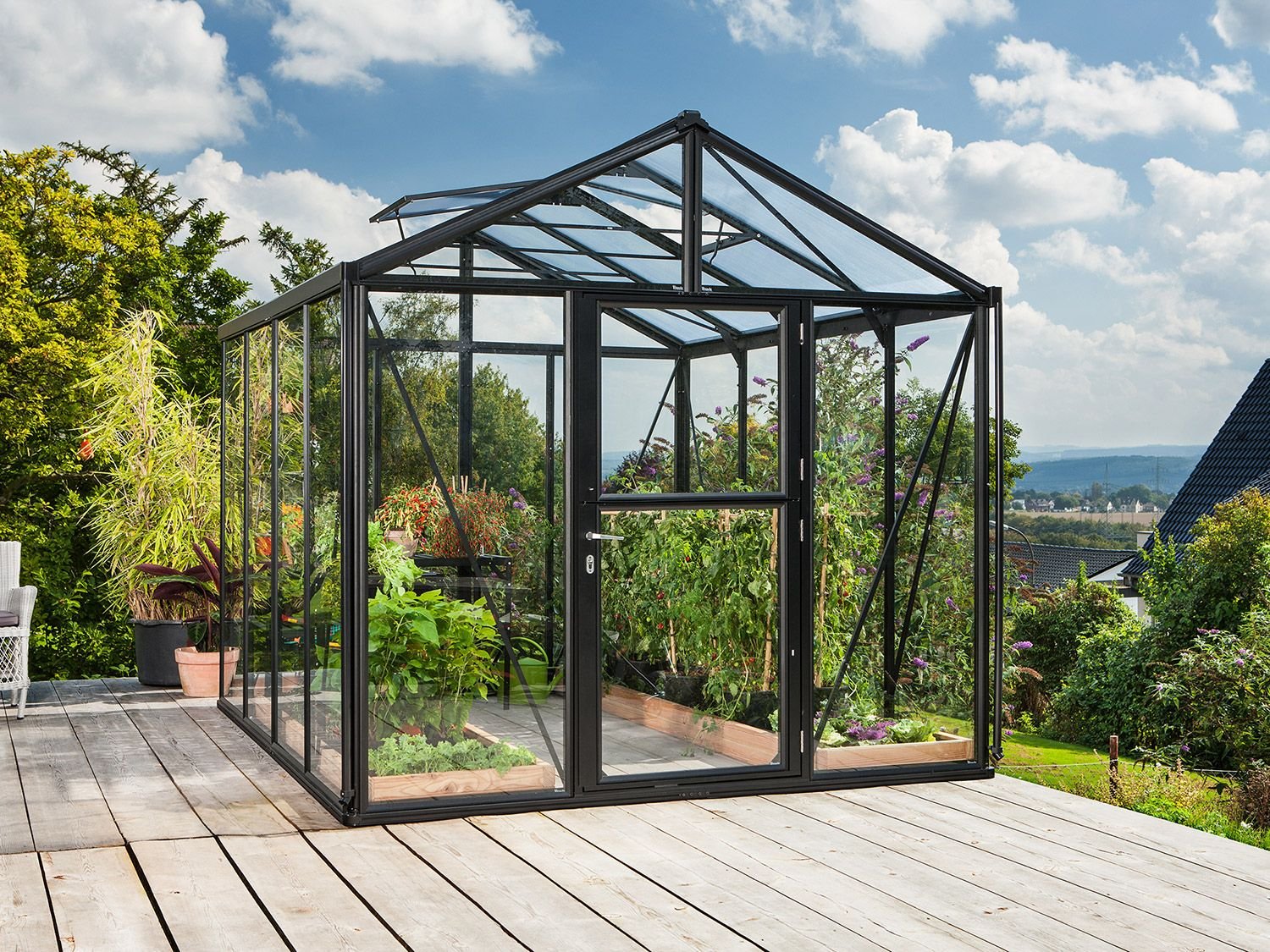 Vitavia Gartengewächshaus Zeus (3mm Einscheibensicherheitsglas, Schwarz, ca. 13,8 qm)