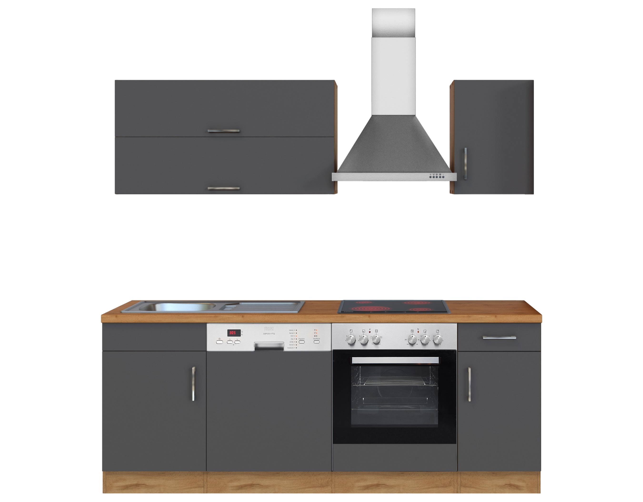 HELD Küchenzeile »Hamburg«, mit Elektrogeräten (210 cm, wotaneiche/ melamin anthrazit)