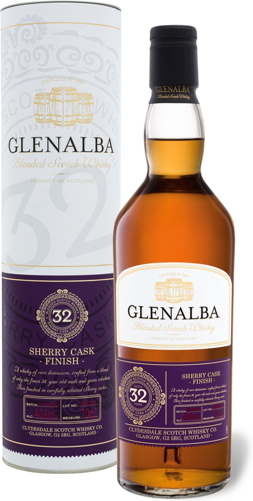 Glenalba Blended Scotch Whisky 32 Jahre Sherry Cask Finish mit Geschenkbox 40% vol