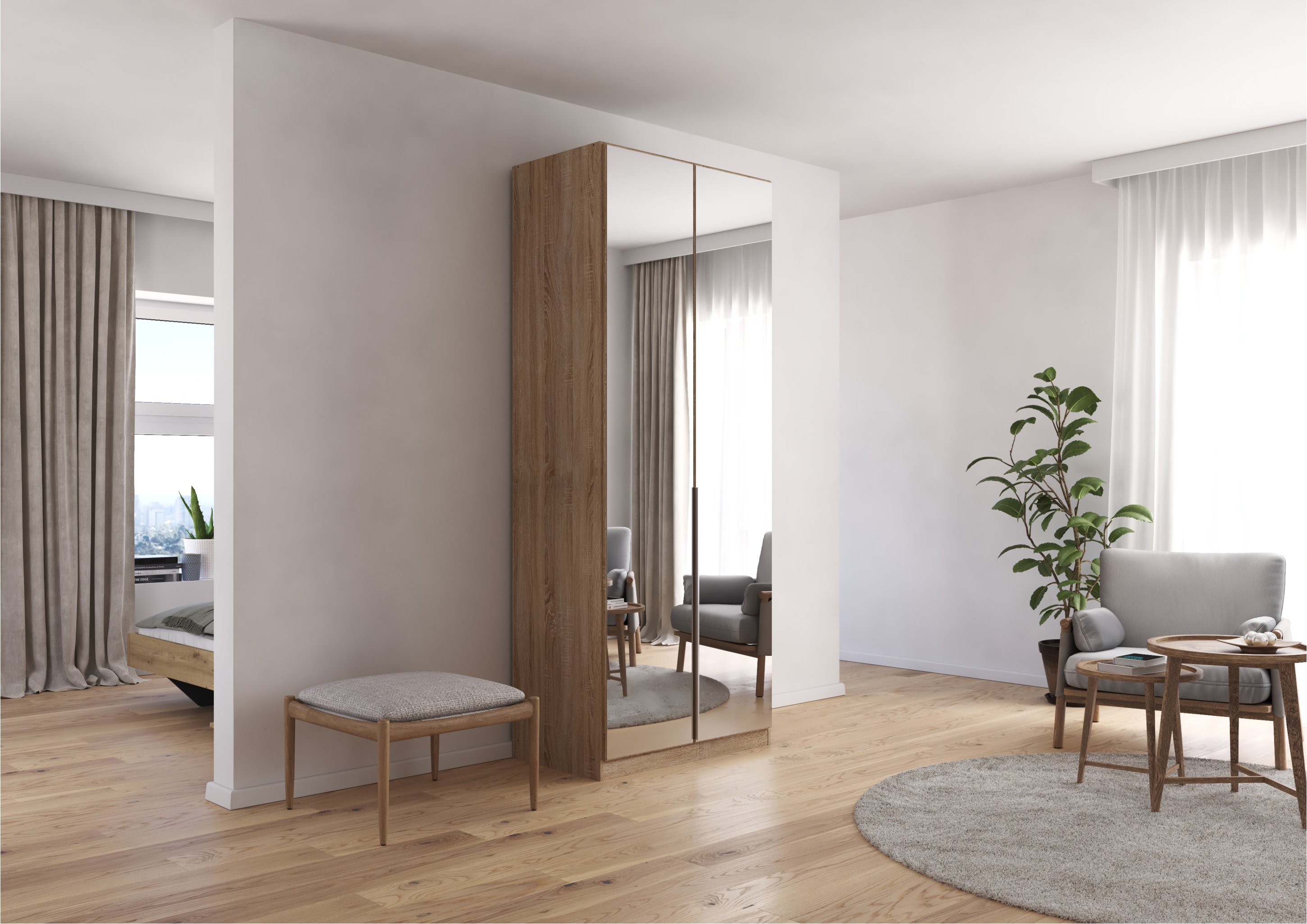 rauch ORANGE Drehtürenschrank Alabama mit Spiegel (Premium, Eiche sonoma, Breite 91cm, Höhe 229cm)