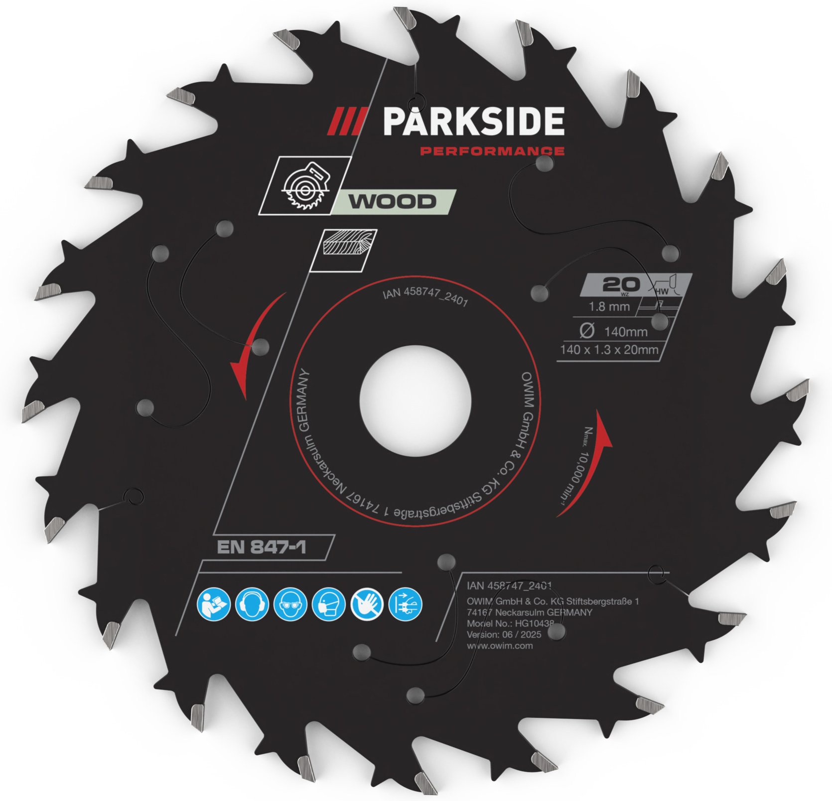 PARKSIDE PERFORMANCE® Holzsägeblatt / Aluminiumsägeblatt / Laminatsägeblatt, Ø 140 mm (Holz/20 Zähne)