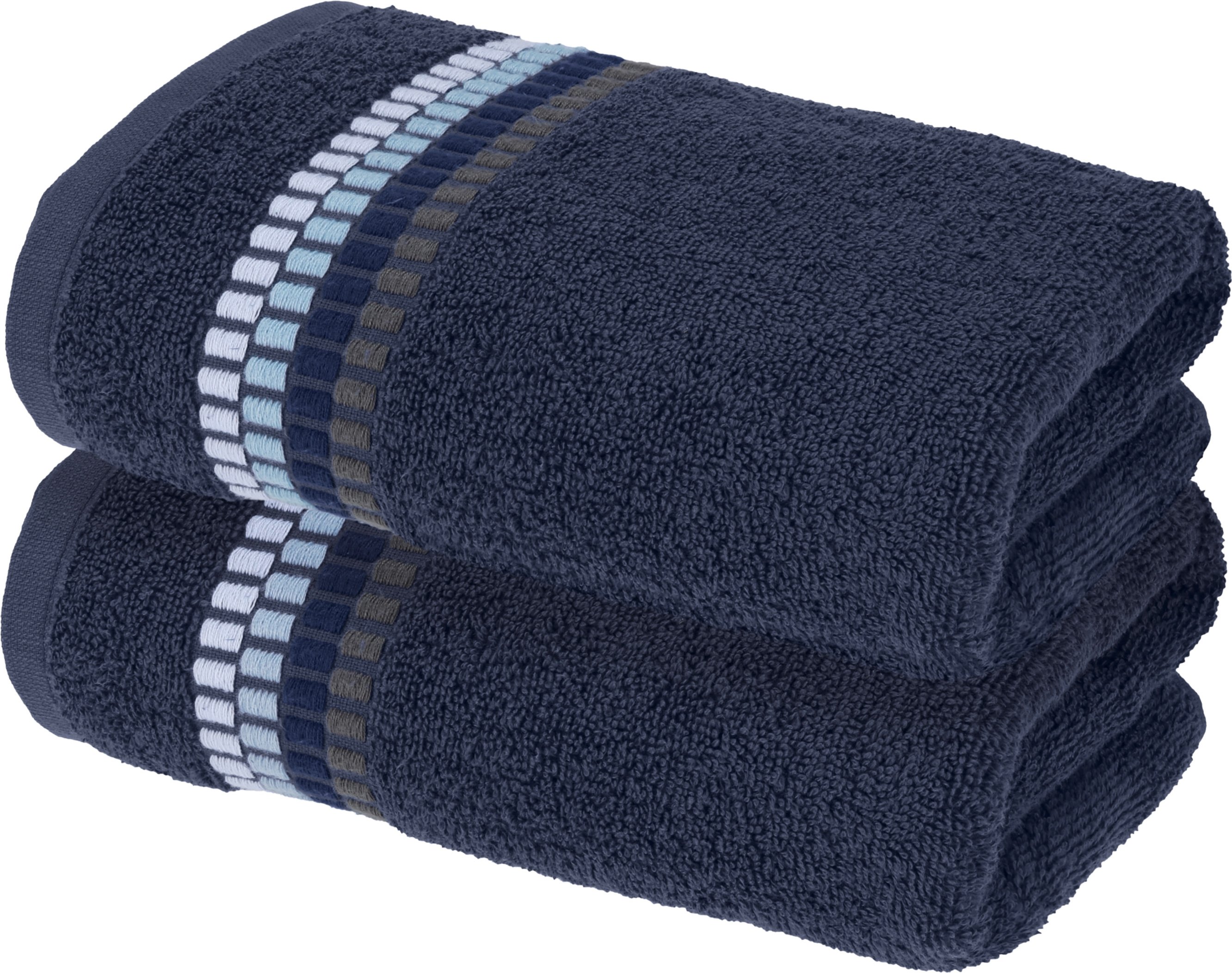 LIVARNO® Handtuch Fashion Bordüre 500gsm 50x100cm 2er (Dunkelblau)