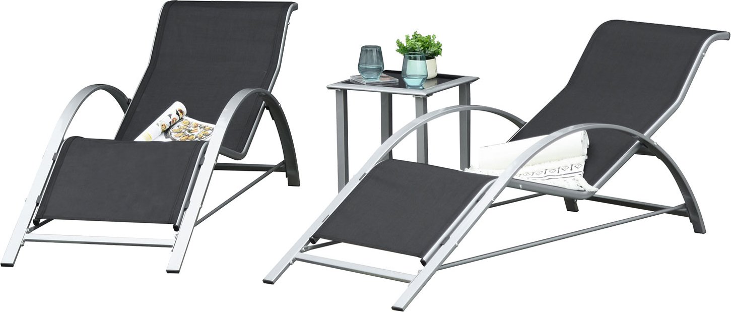 Outsunny Gartenliegen, 3-teilig, mit Tisch, schwarz