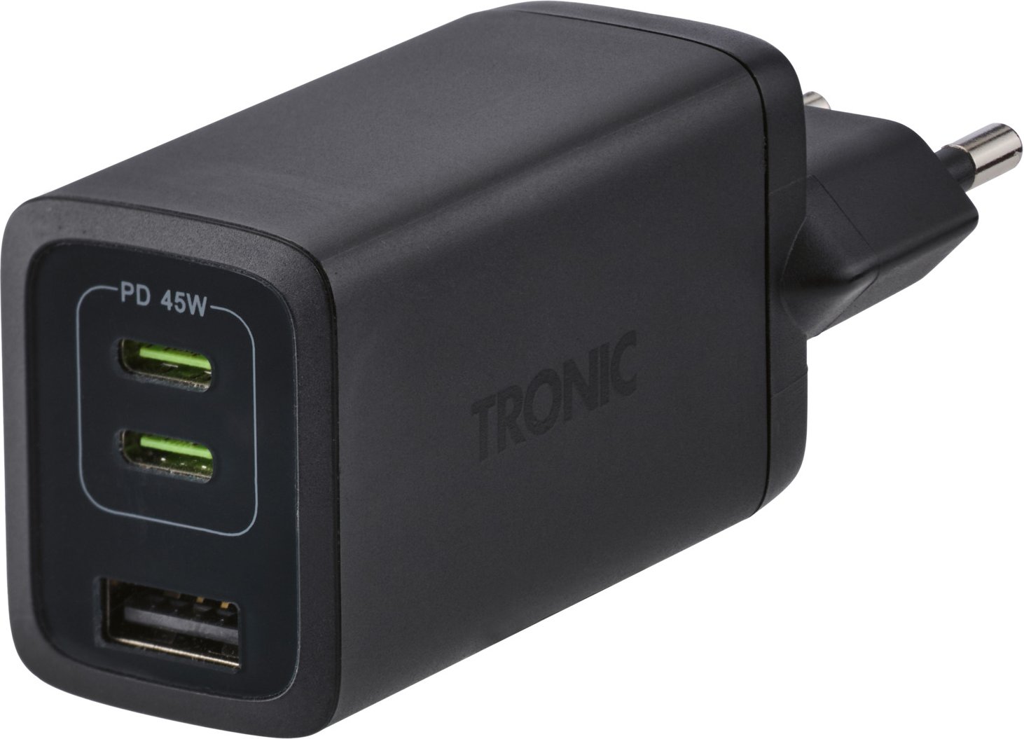TRONIC® Schnellladegerät GaN 2x USB-C und USB-A 45W (Schwarz)