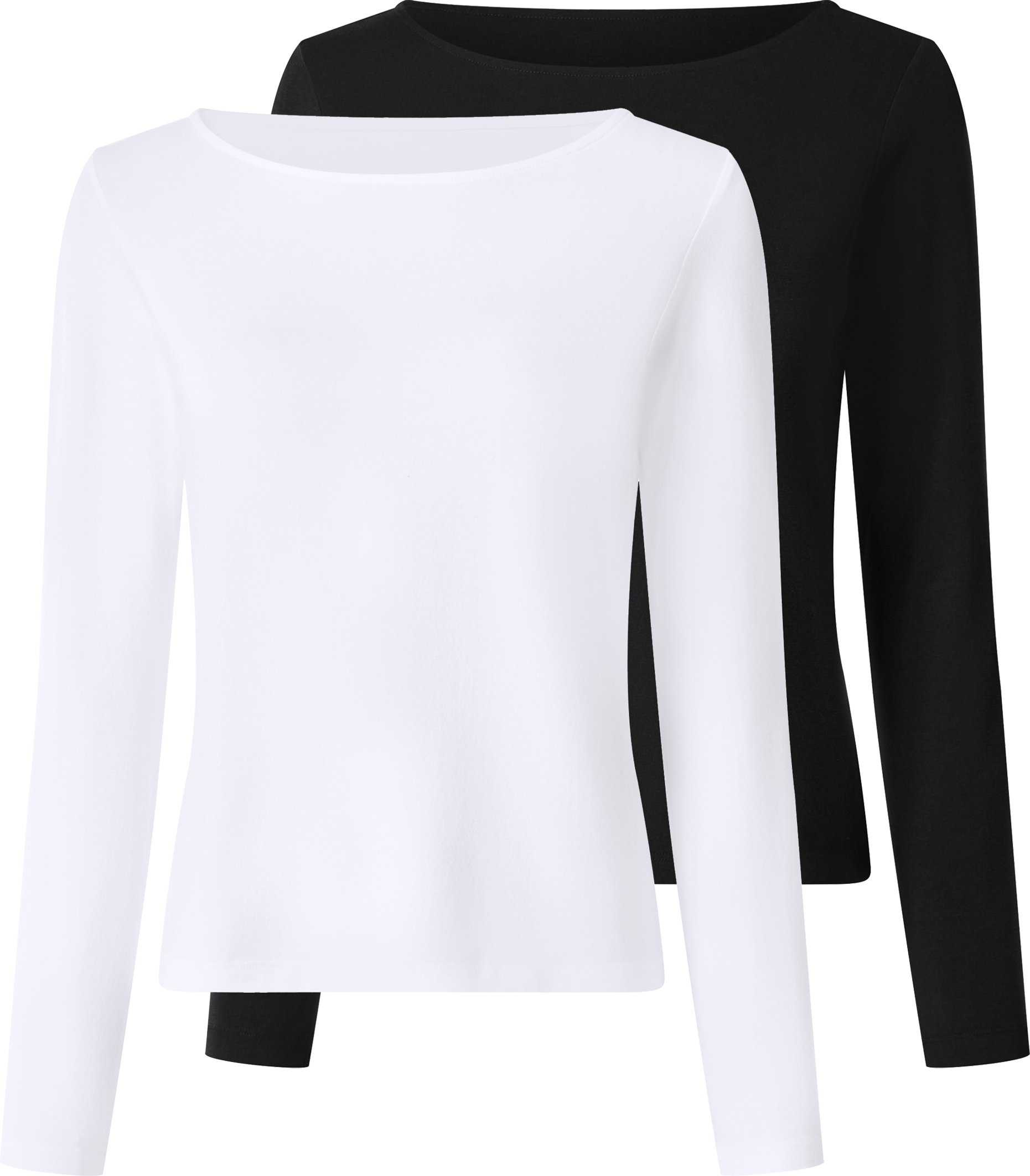 esmara® Damen Langarmshirt 2er (Schwarz/weiß, L (44/46))