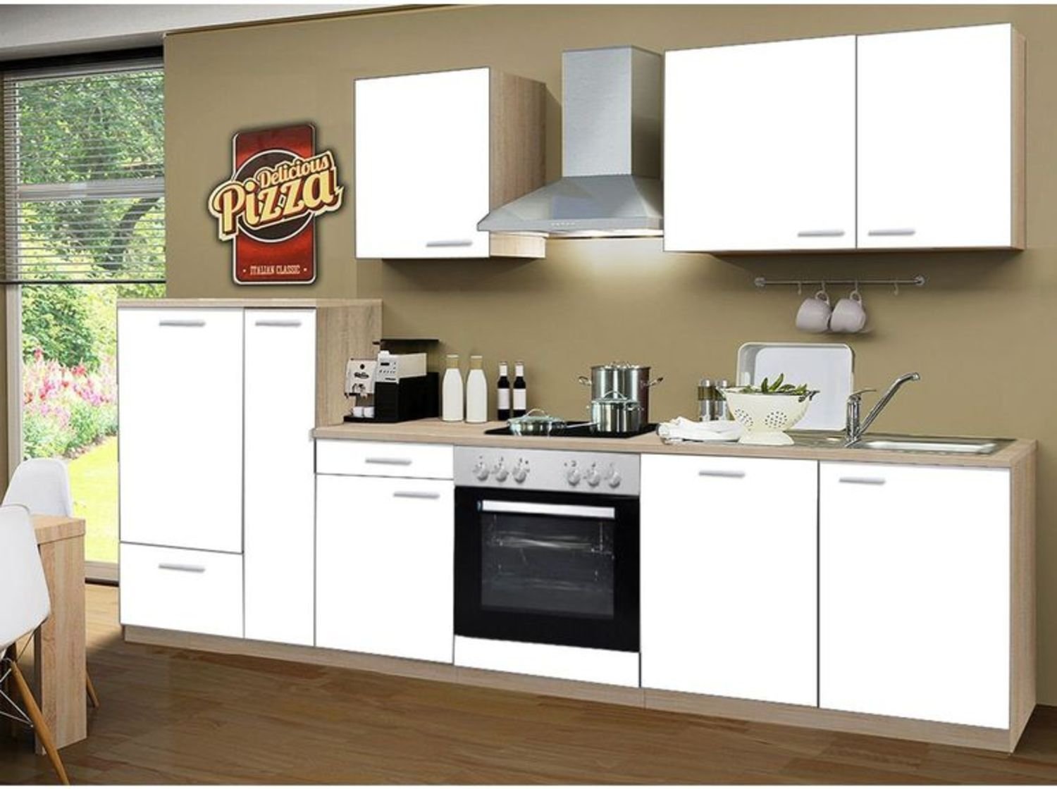 Menke Küchenzeile "Classic" 270/280/300/310 cm (mit Geschirrs, frei Verwendung, Weiss, 310 cm)