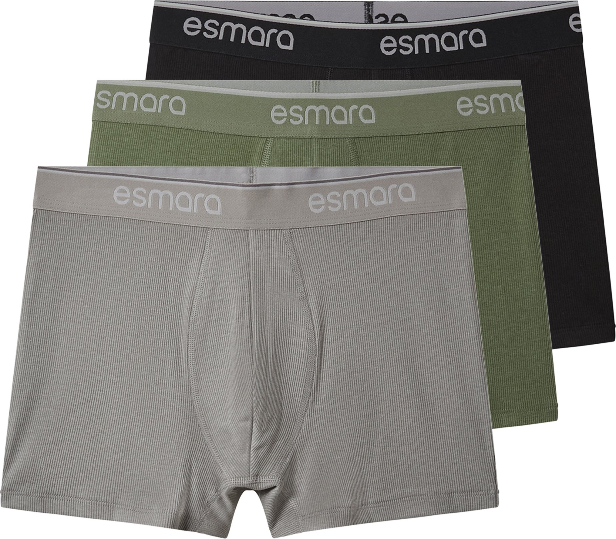 esmara Men Herren Gerippte Boxer, 3 Stück (schwarz/grün/grau, 7/XL)