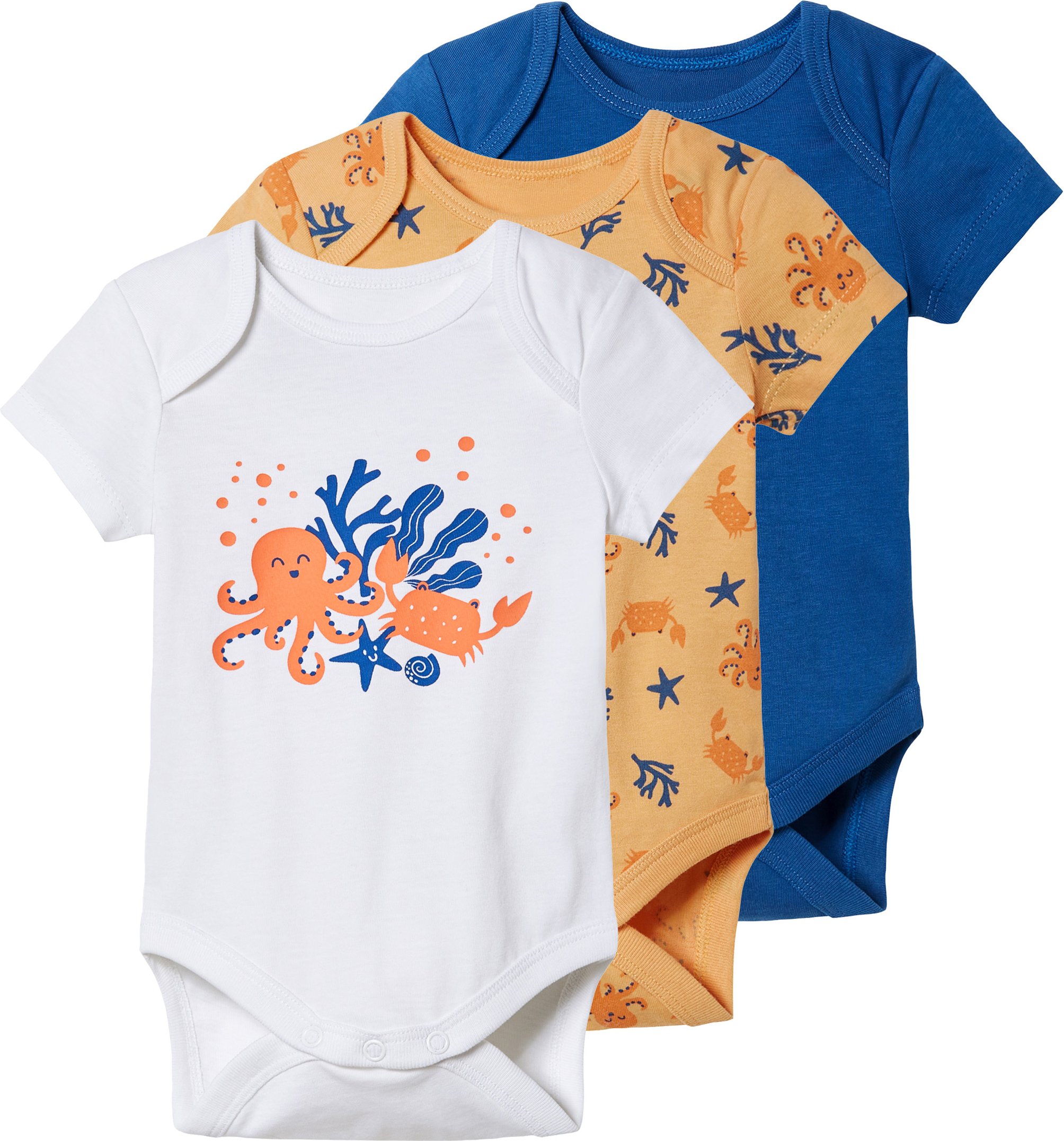 Thumbnail - lupilu® Baby Bodies, 3 Stück, kurzarm (62/68, blau/orange/weiß)