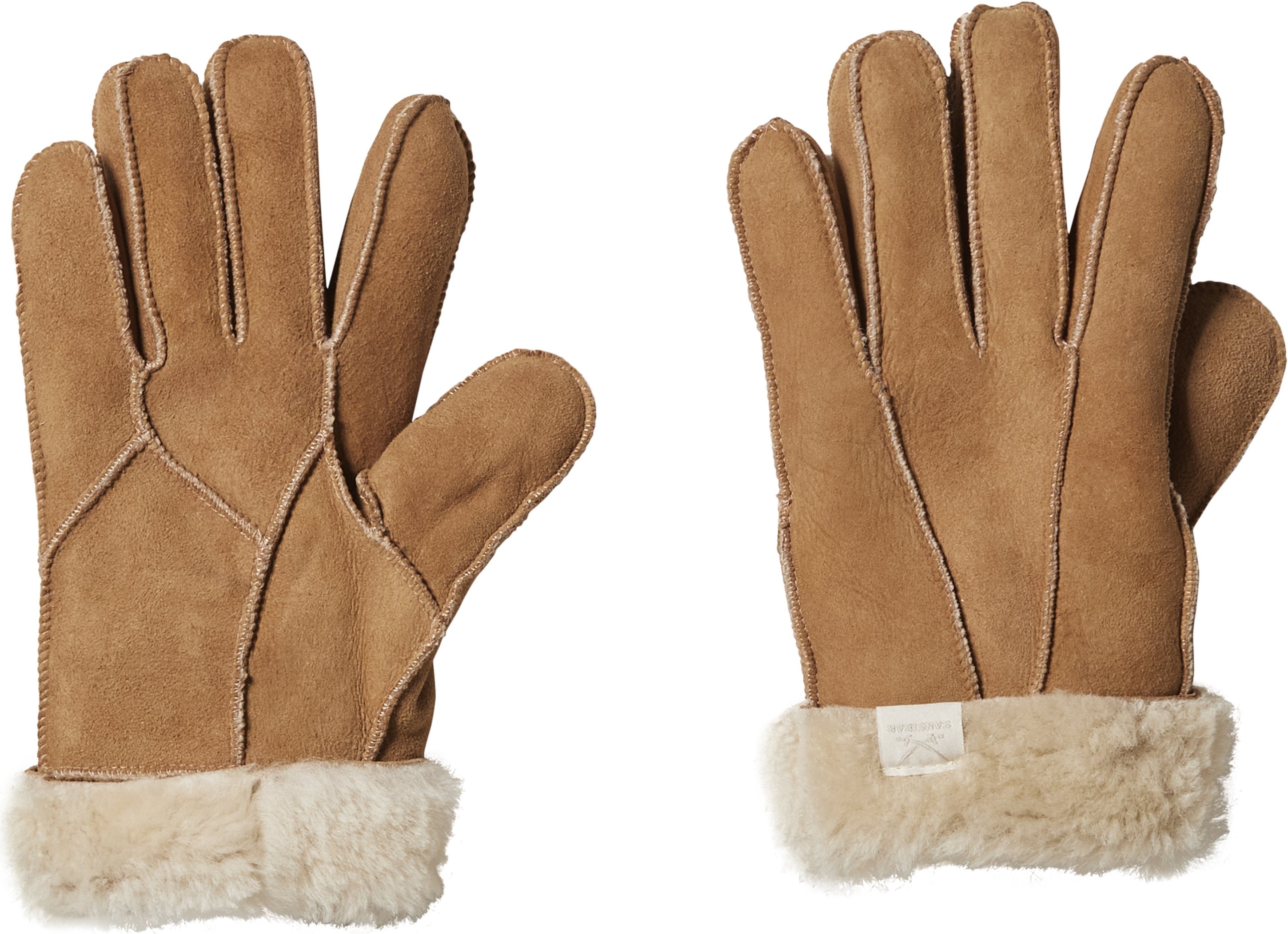 SANSIBAR Damen Lammfellhandschuhe / Lammfellfäustlinge (camel, 8)