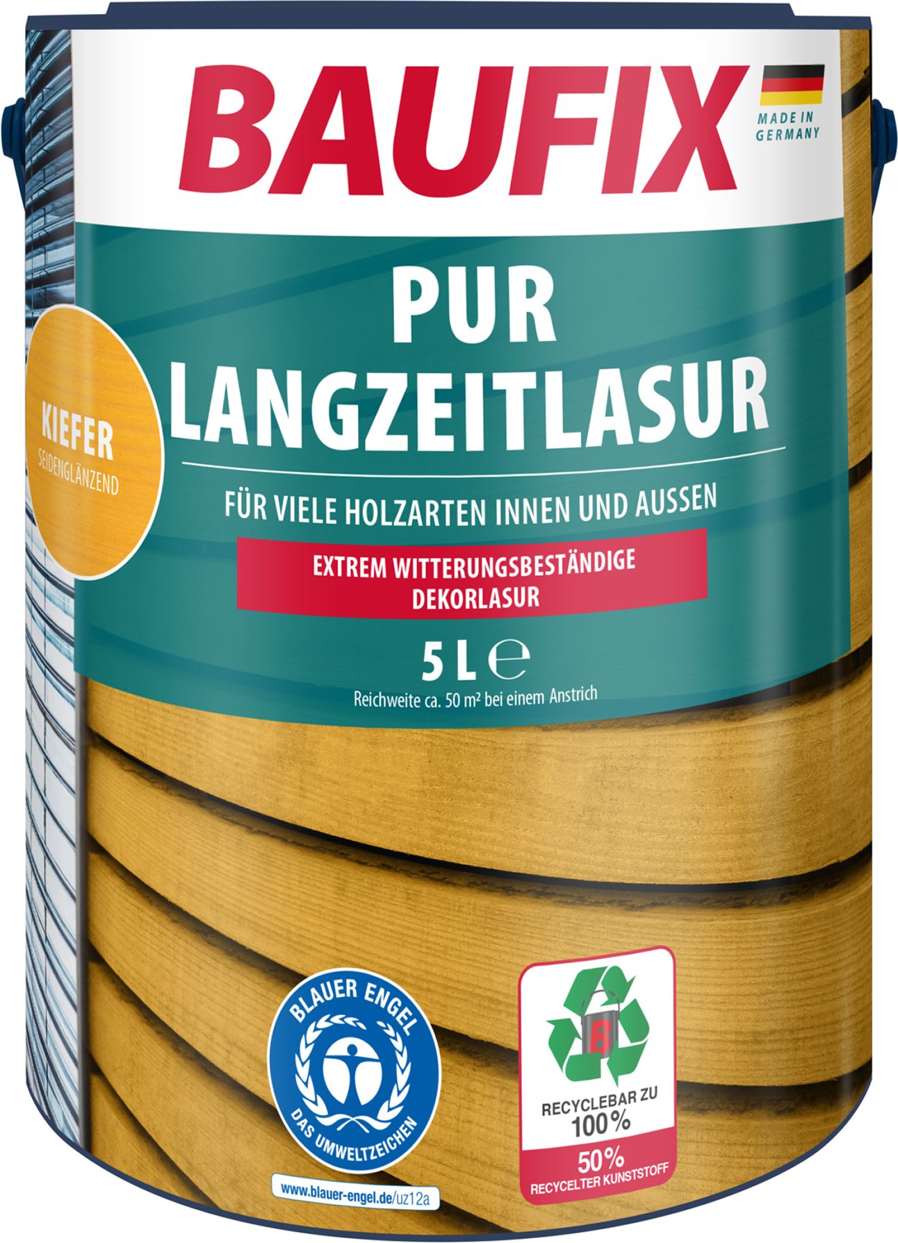 BAUFIX PUR-Langzeitlasur 5 Liter (kiefer seidenmatt)