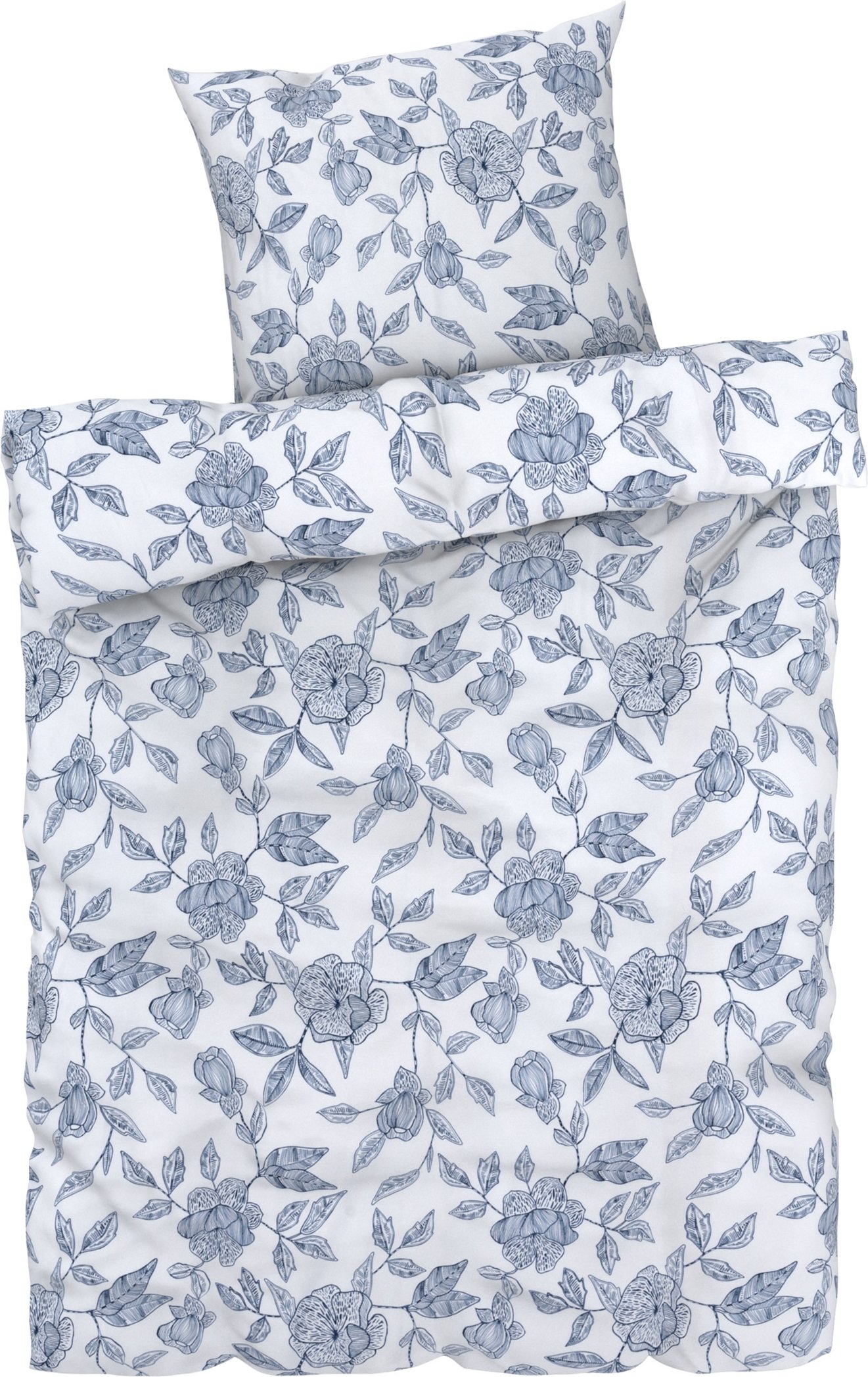 LIVARNO home Bettwäsche Satin, 135 x 200 cm (Blumen/blau/weiß)