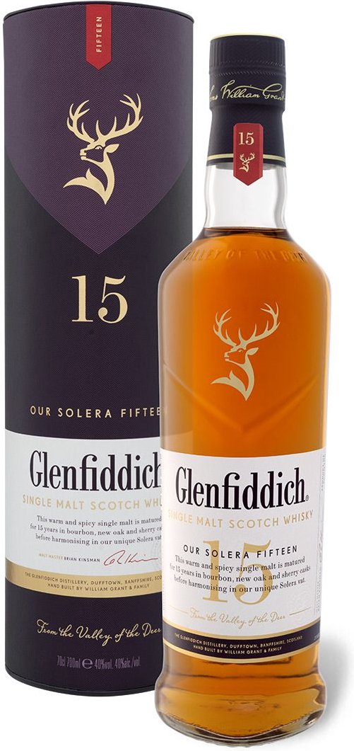 Glenfiddich Solera Reserve Speyside Single Malt Scotch Whisky 15 Jahre mit Geschenkbox 40% Vol
