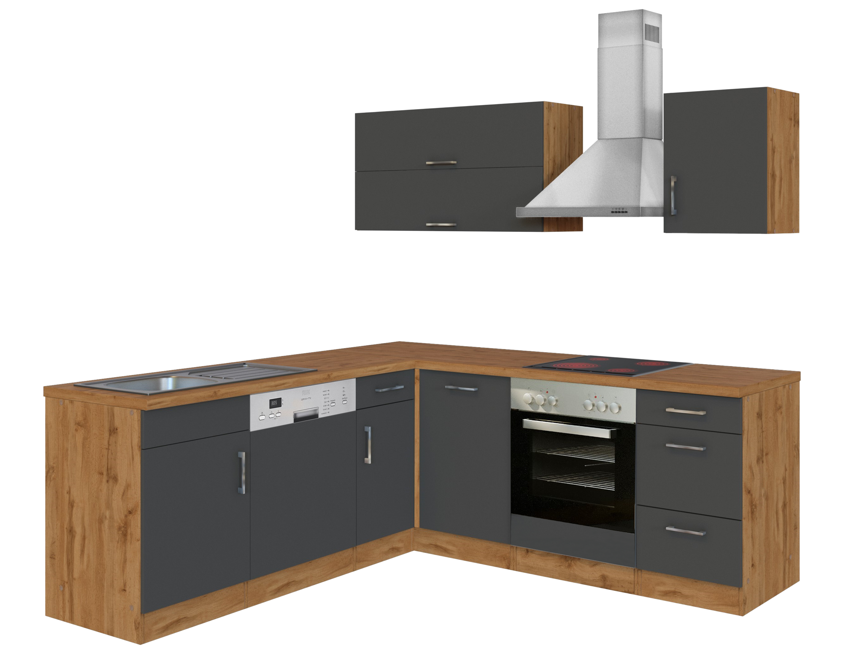 HELD Küchenzeile »Hamburg«, mit Elektrogeräten (210/210 cm, wotaneiche/ melamin anthrazit)