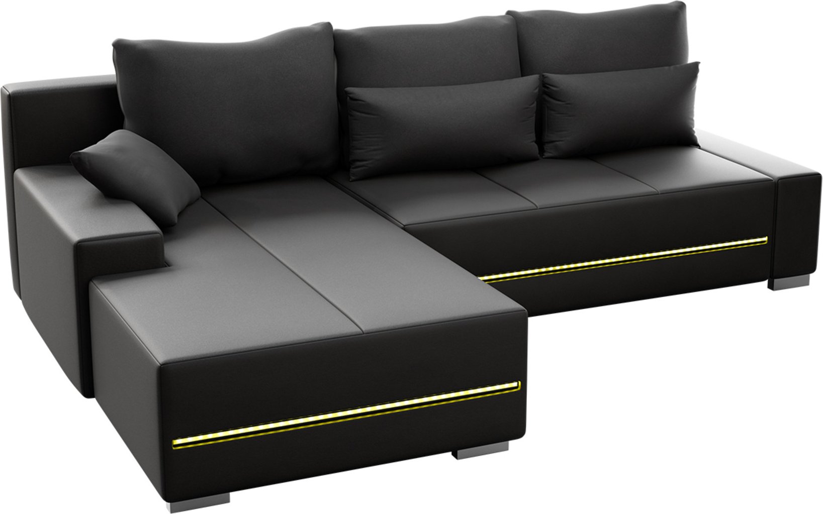 Juskys Davos Sofa LED mit Ottomane Schlaffunktion (Links, Dunkelgrau)