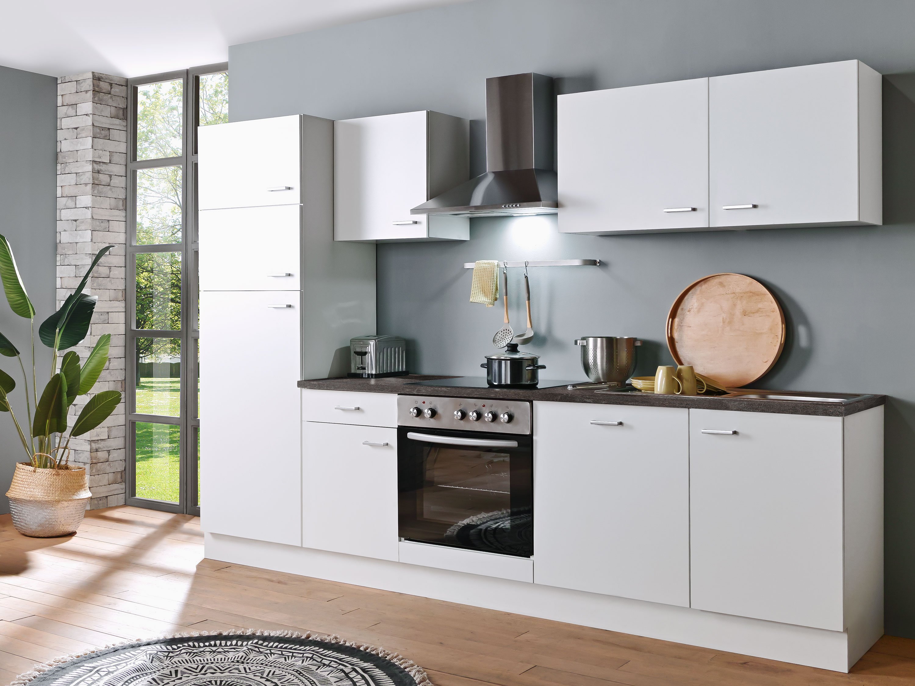 Menke Küchenblock Classic 1 (mit Geschirrspüler, 270 cm, White, Marmoroptik, Frei Bordstein)