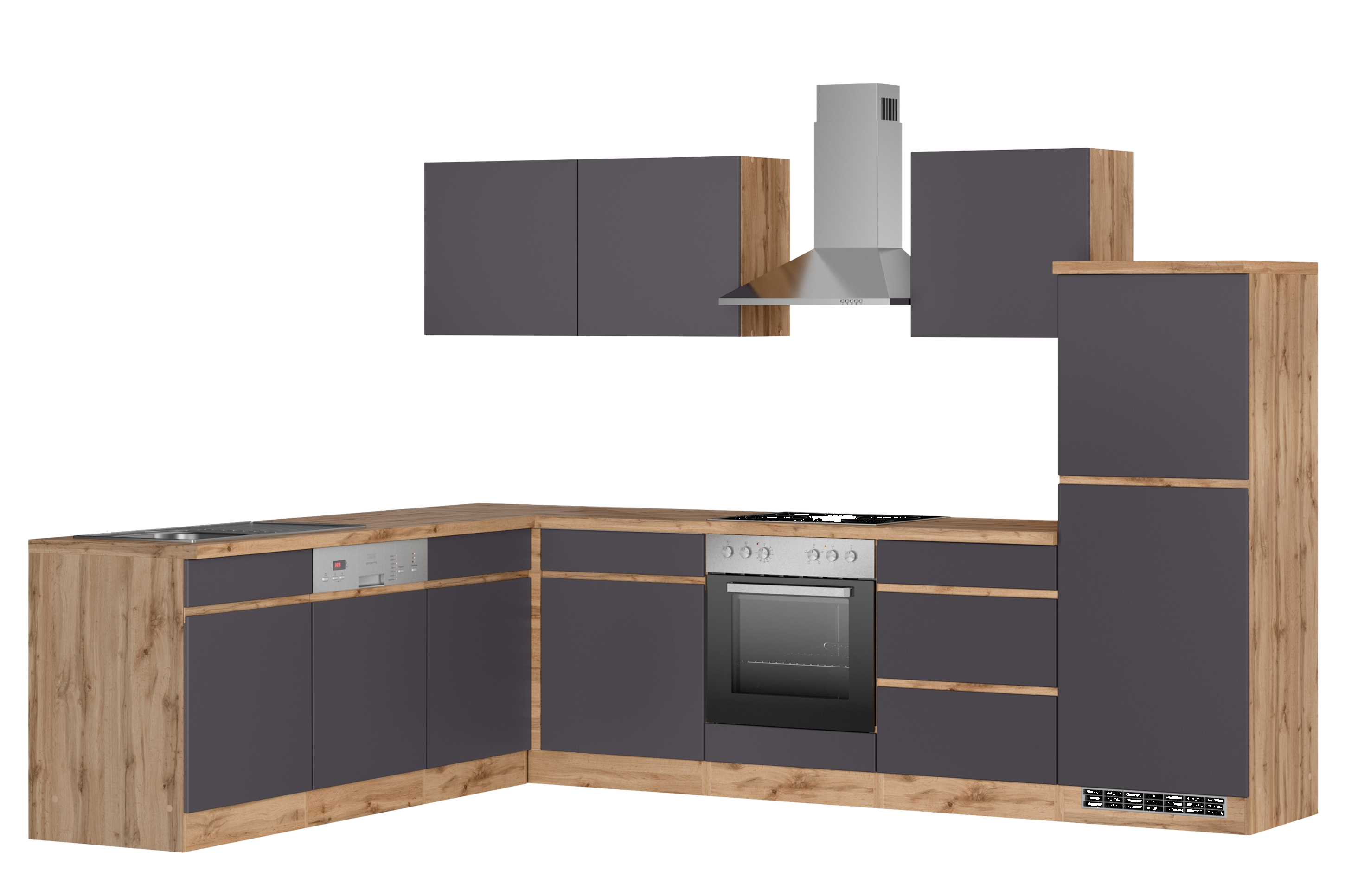 HELD Berlin Küchenzeile (Breite 240/300 cm, wotaneiche/ matt grau)